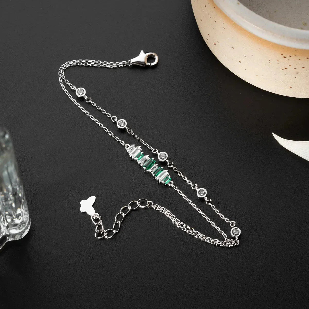 YEŞİL TAŞLI BAGET BİLEKLİK | 925 GÜMÜŞ