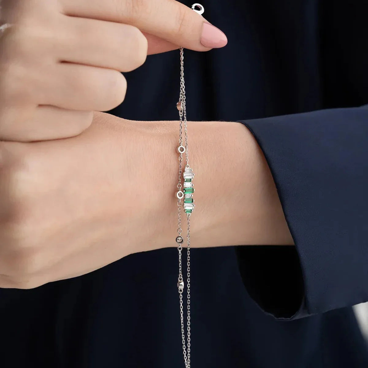 YEŞİL TAŞLI BAGET BİLEKLİK | 925 GÜMÜŞ