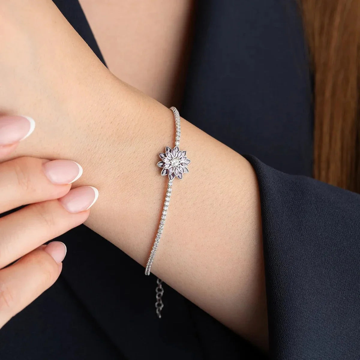 MOR TAŞLI LOTUS SU YOLU BİLEKLİK | 925 GÜMÜŞ