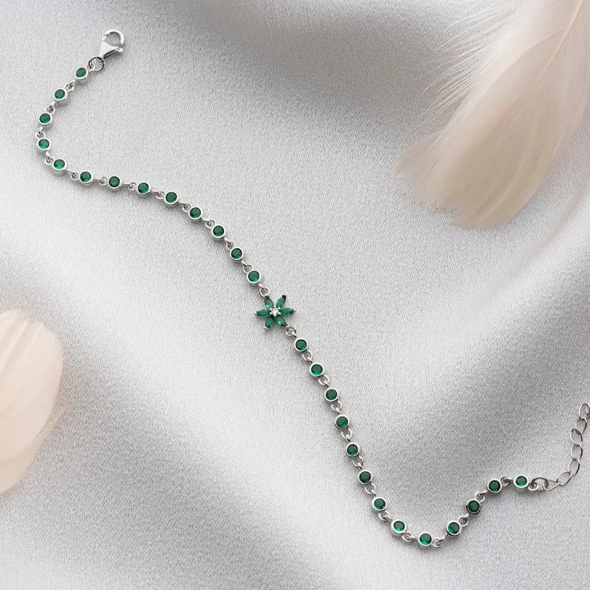 YEŞİL TAŞLI LOTUS SU YOLU BİLEKLİK | 925 GÜMÜŞ
