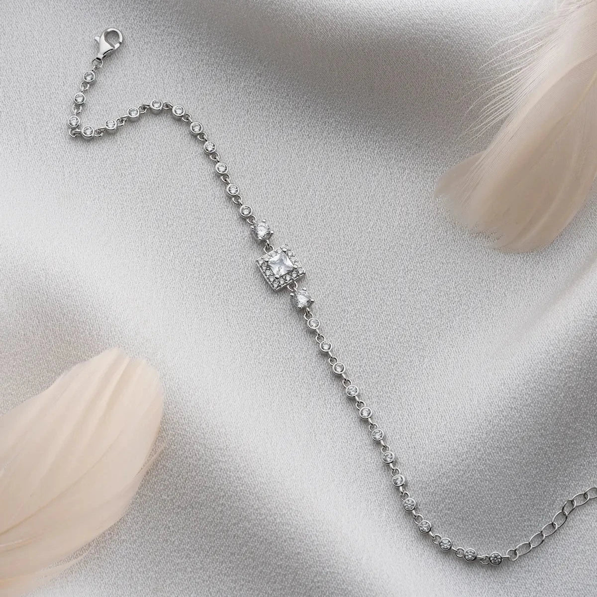 KARE TAŞLI SU YOLU BİLEKLİK | 925 GÜMÜŞ