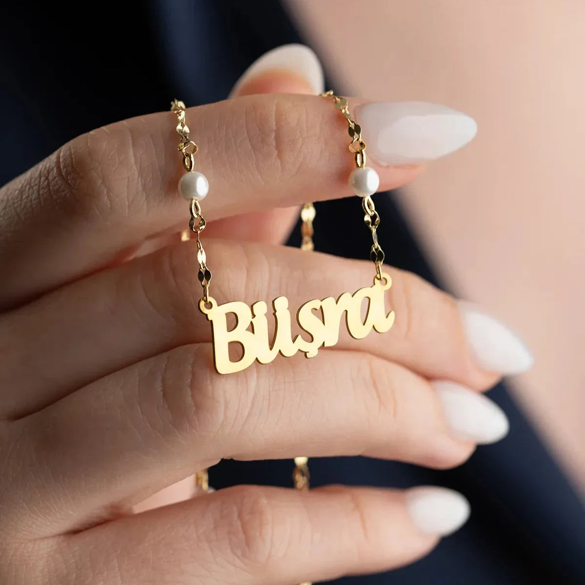 İNCİLİ EZME ZİNCİR İSİM KOLYE | 925 GÜMÜŞ