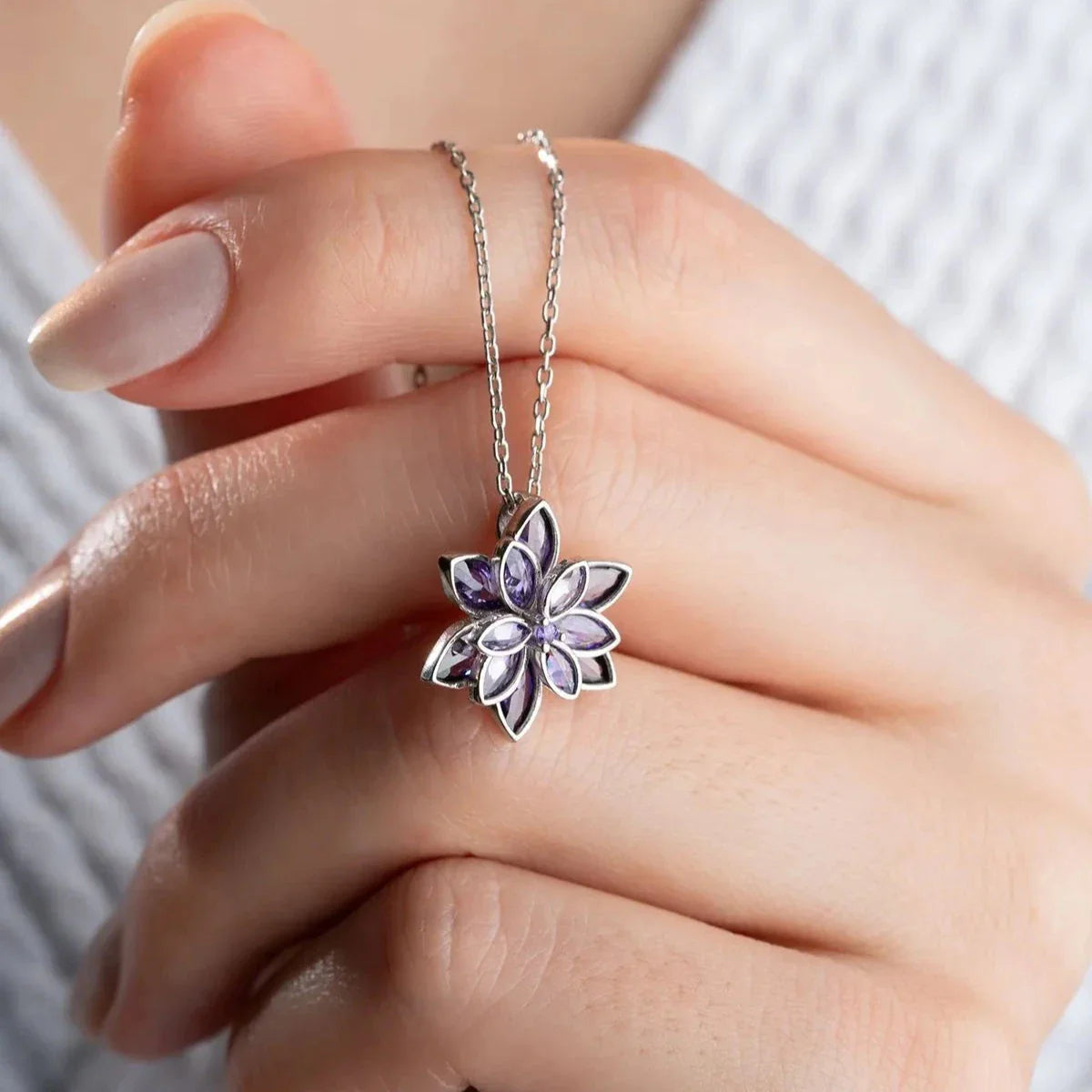 MOR LOTUS ÇİÇEĞİ KOLYE | 925 GÜMÜŞ