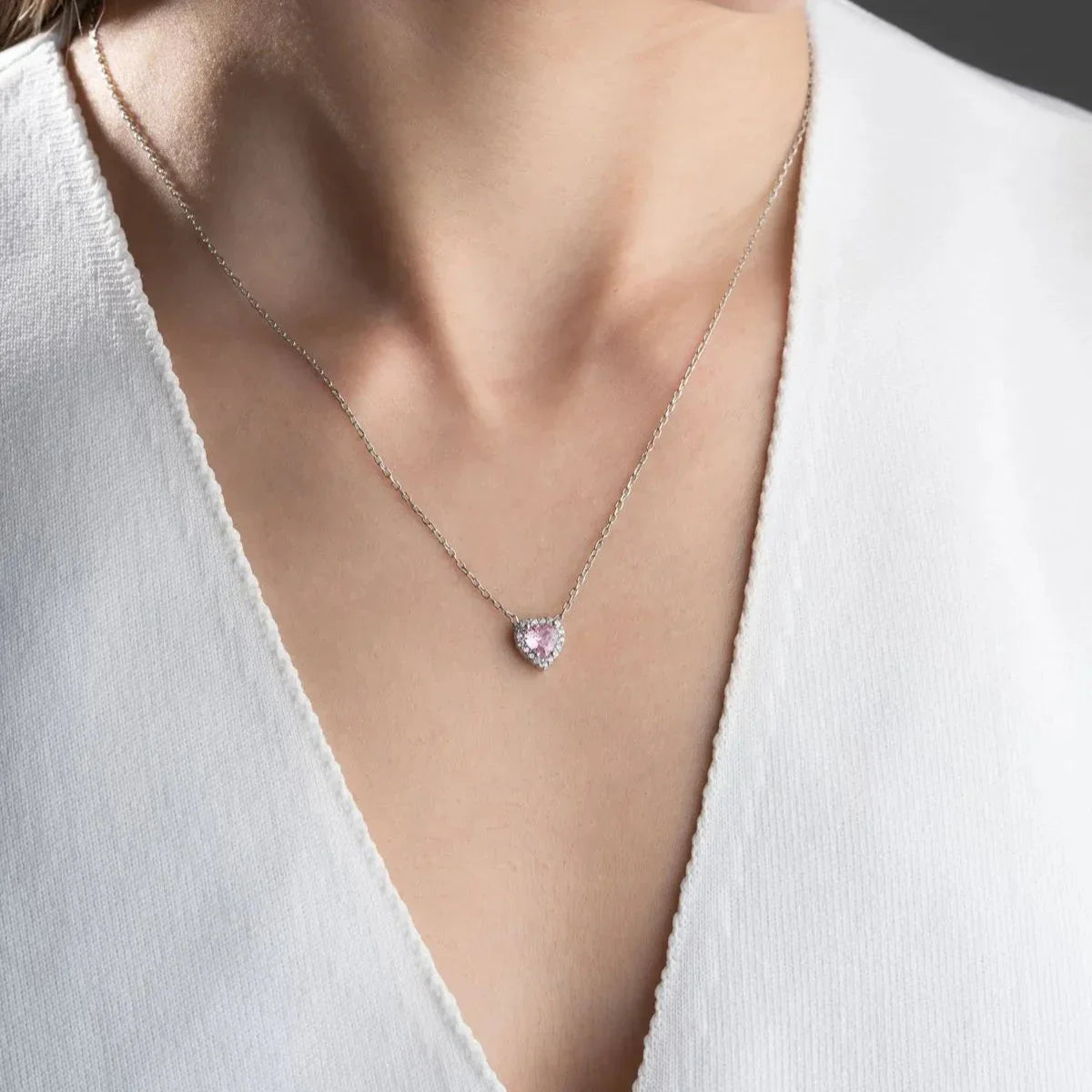 PEMBE TAŞLI KALP KOLYE | 925 GÜMÜŞ