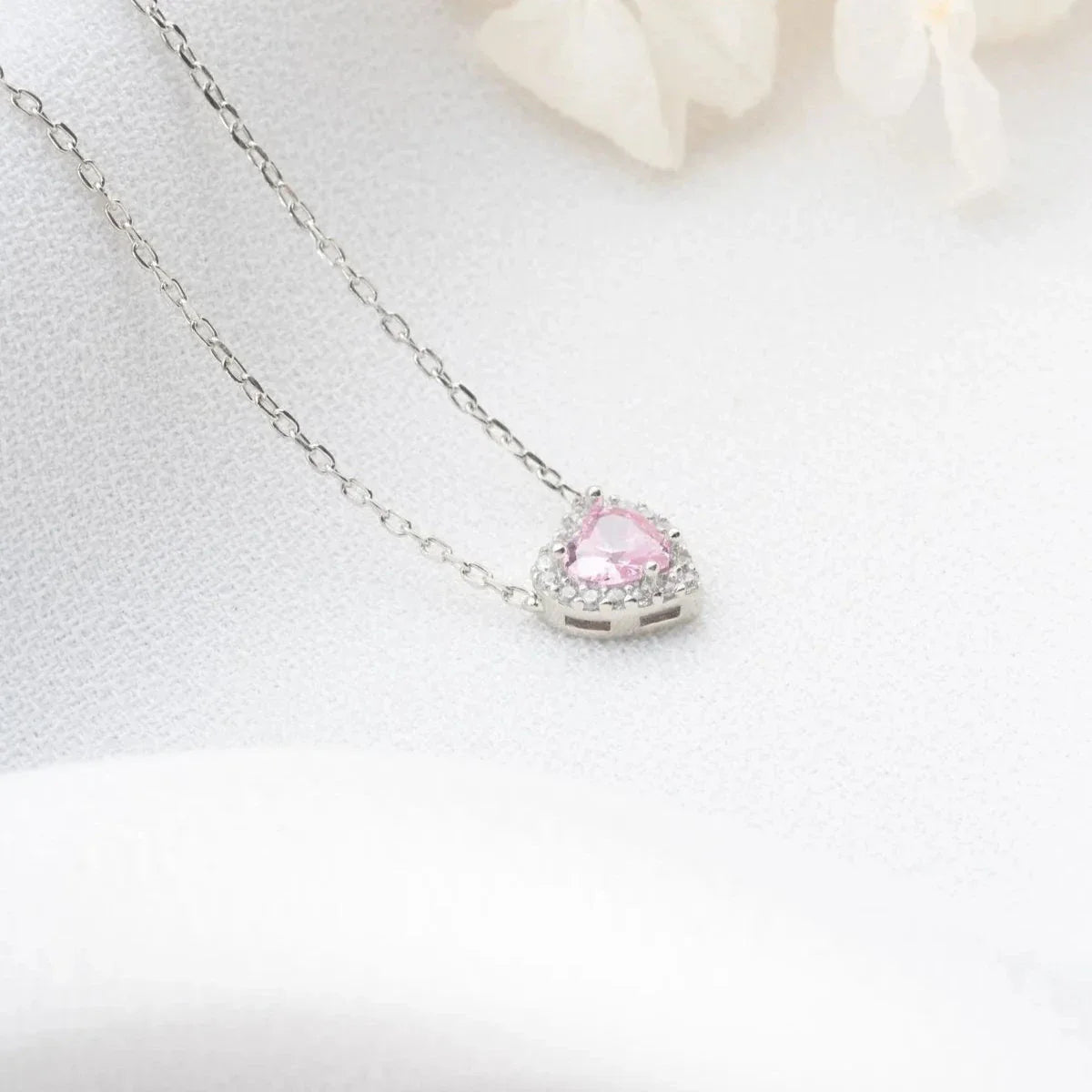 PEMBE TAŞLI KALP KOLYE | 925 GÜMÜŞ