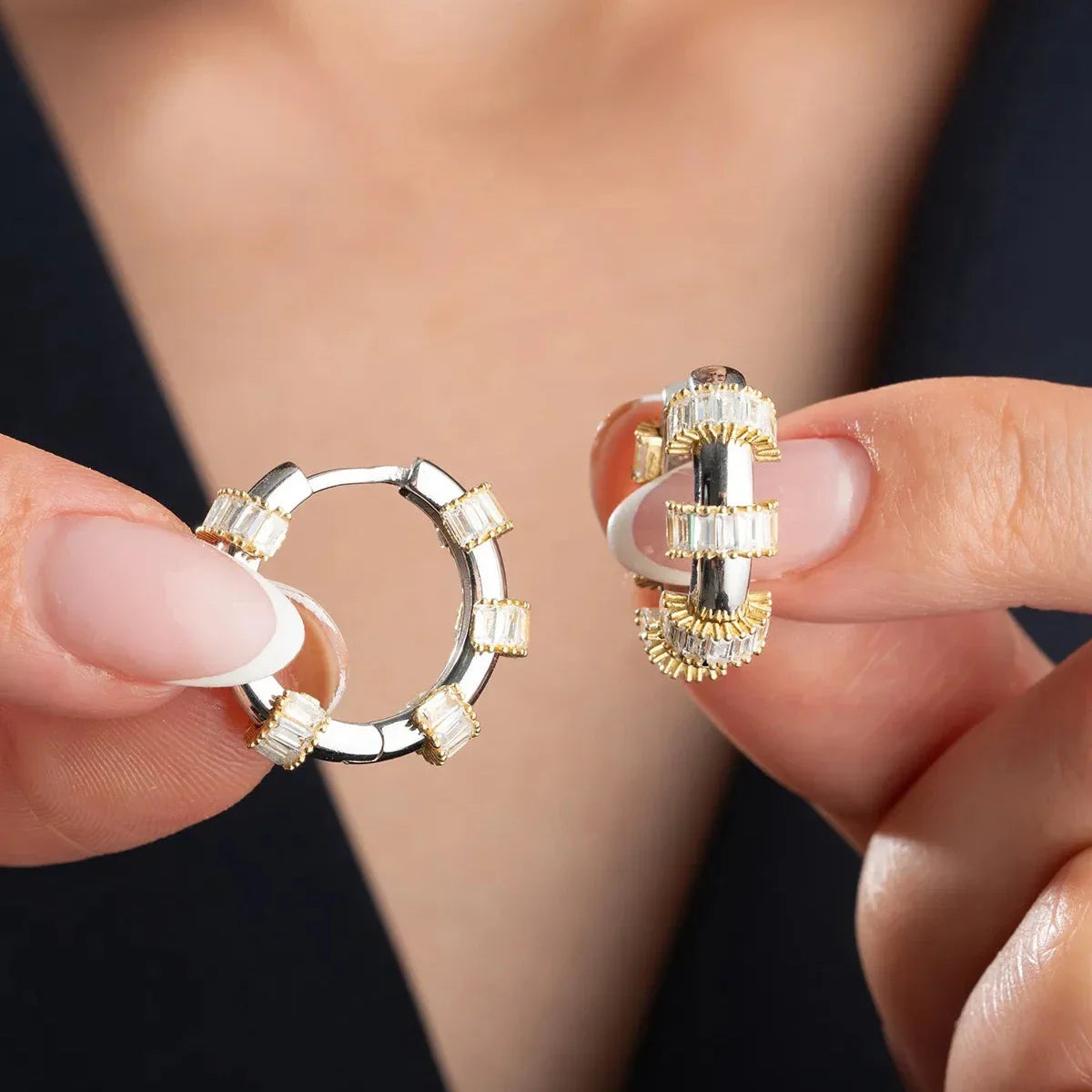 BAGET TAŞLI HALKA KÜPE | 925 GÜMÜŞ