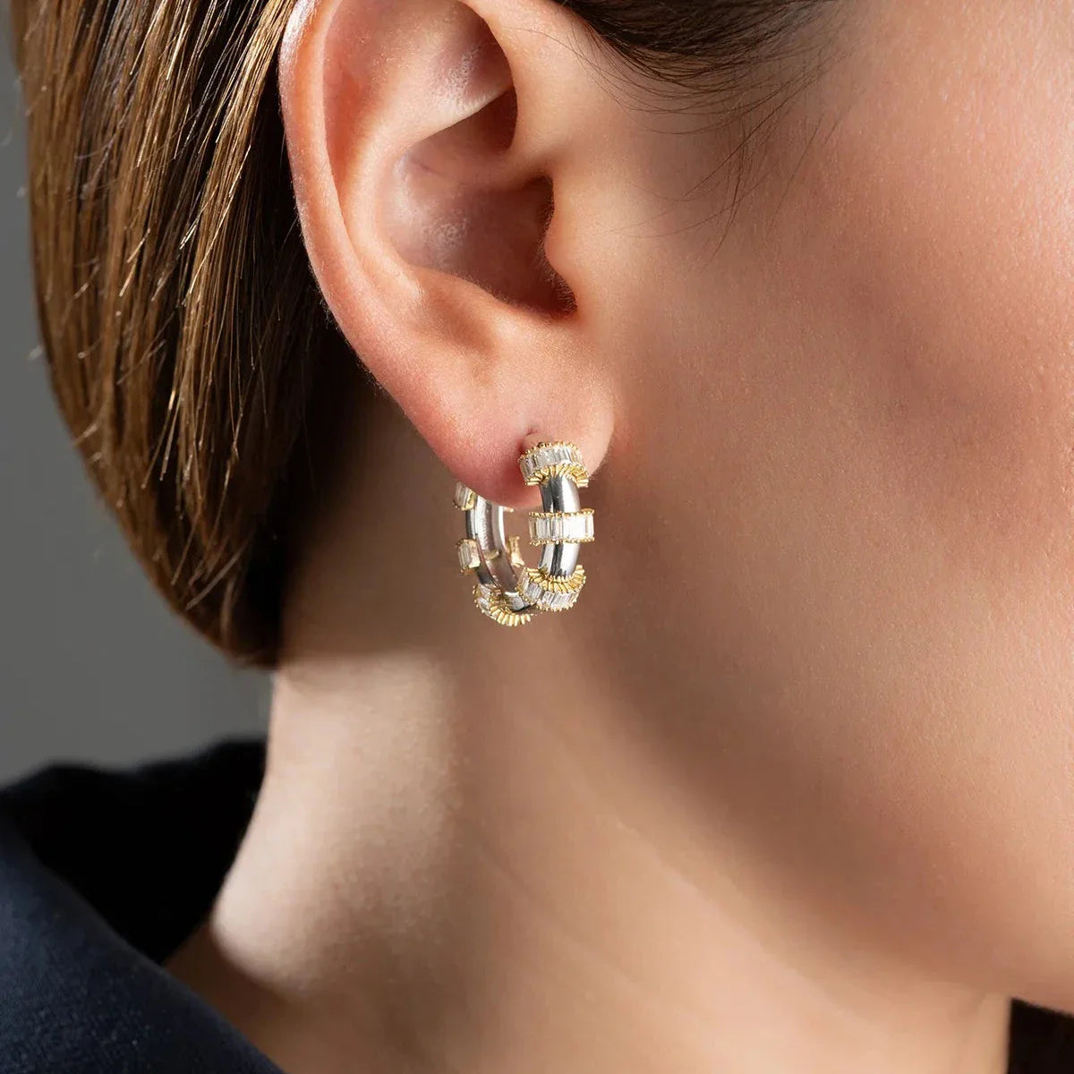 BAGET TAŞLI HALKA KÜPE | 925 GÜMÜŞ