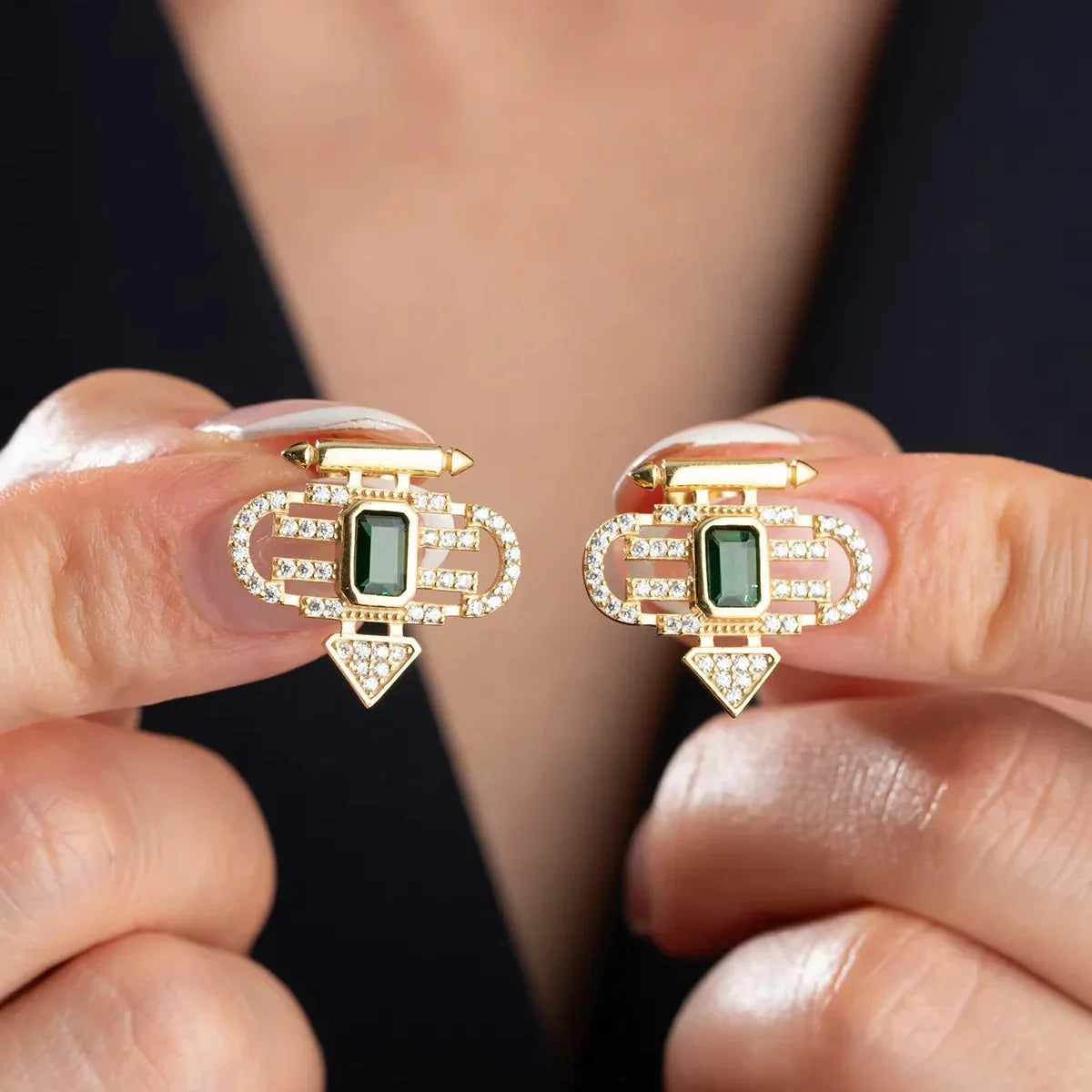 YEŞİL ZÜMRÜT ŞEYMA KÜPE | 925 GÜMÜŞ