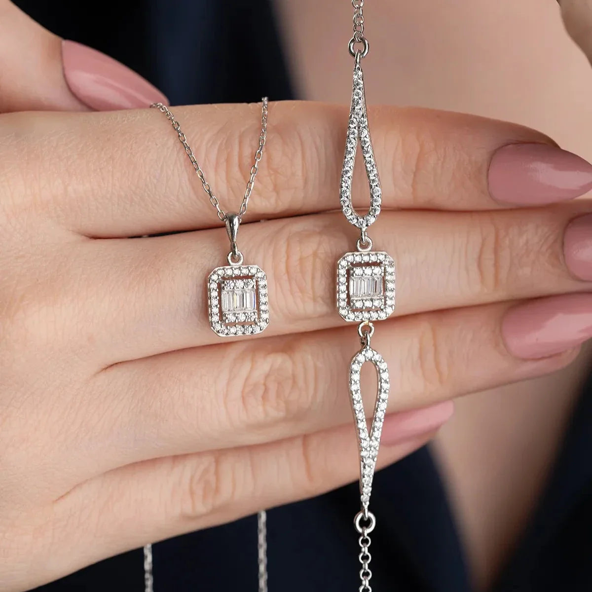 BAGET TAŞLI KOLYE BİLEKLİK SET | 925 GÜMÜŞ