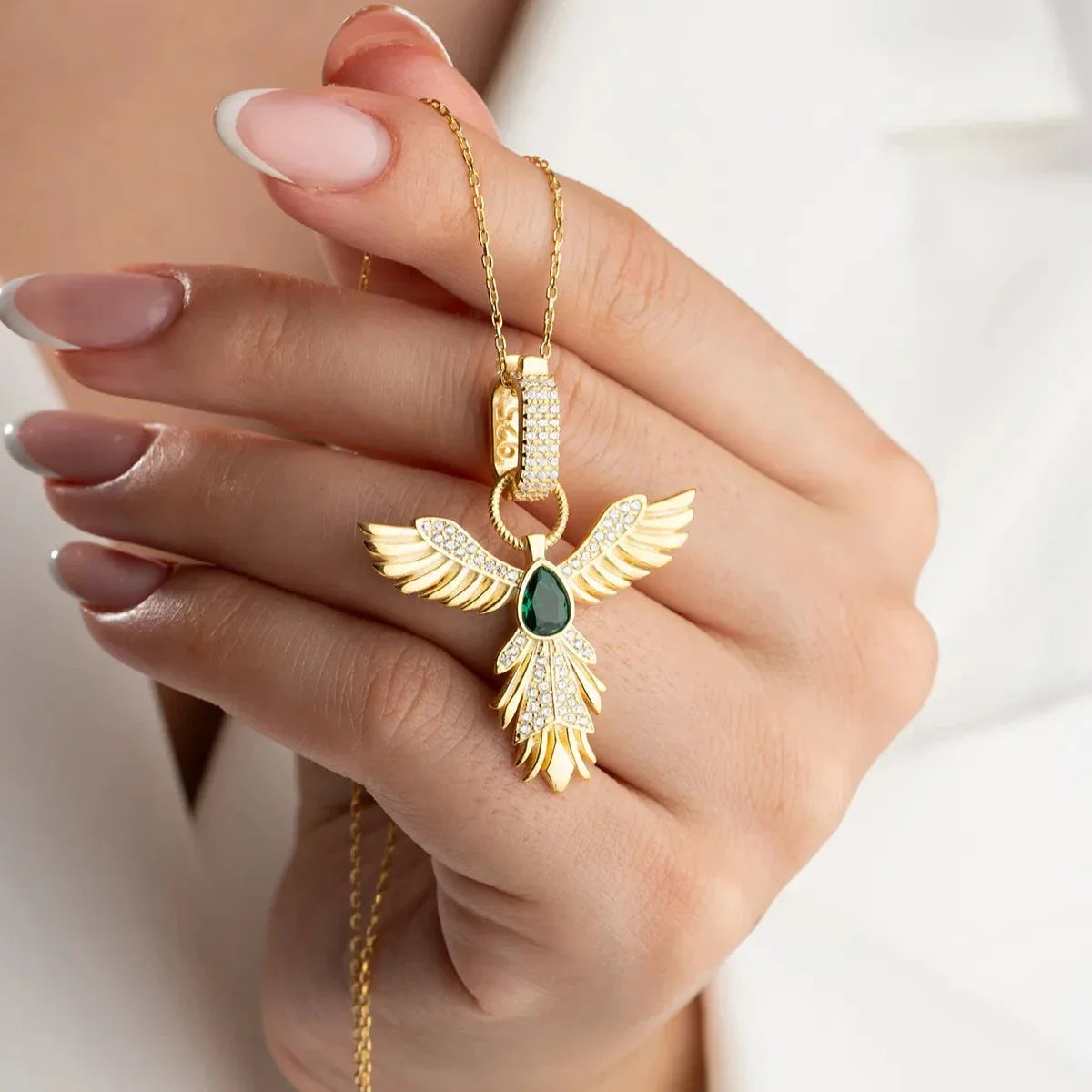 YEŞİL TAŞLI ZÜMRÜDÜANKA KOLYE | 925 GÜMÜŞ