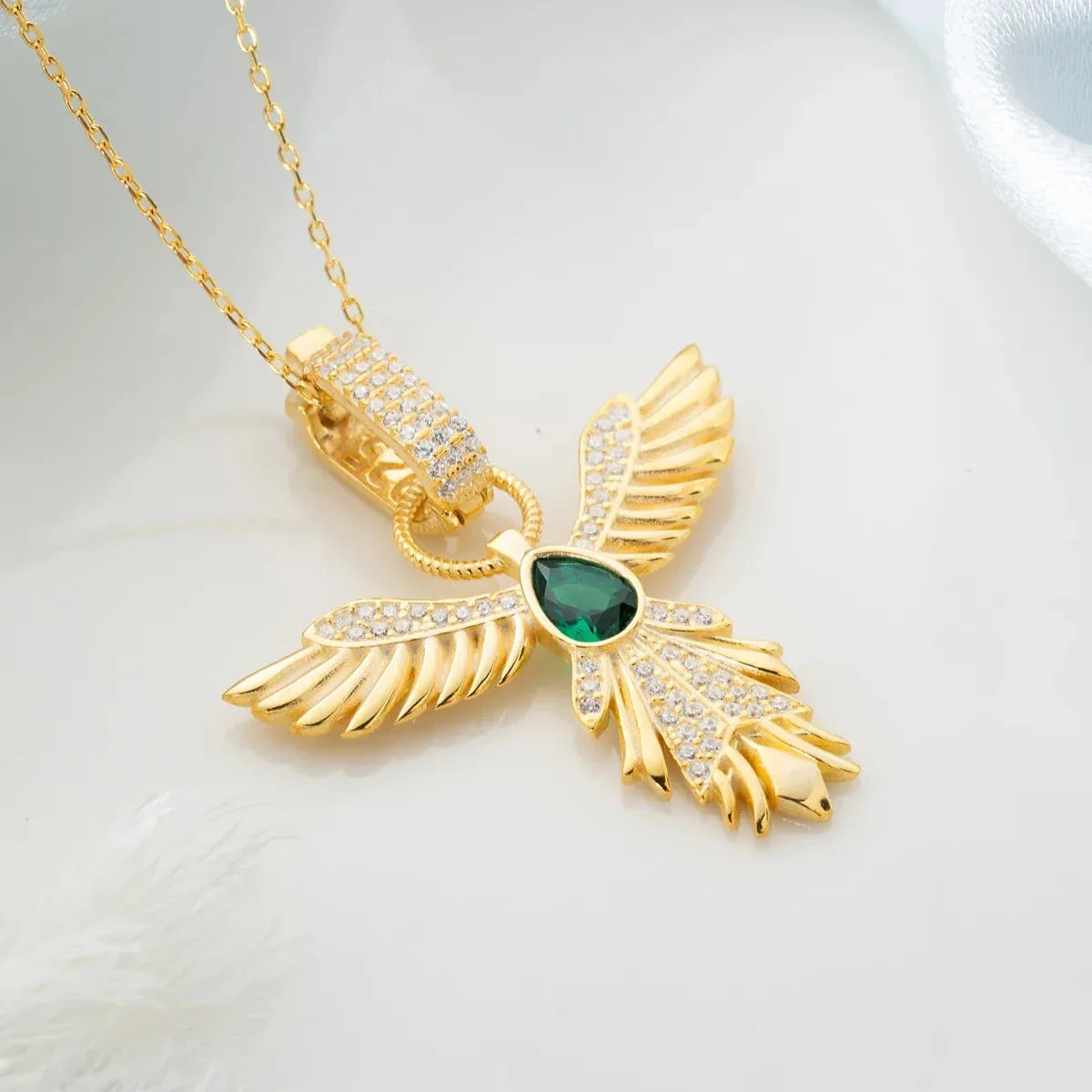 YEŞİL TAŞLI ZÜMRÜDÜANKA KOLYE | 925 GÜMÜŞ