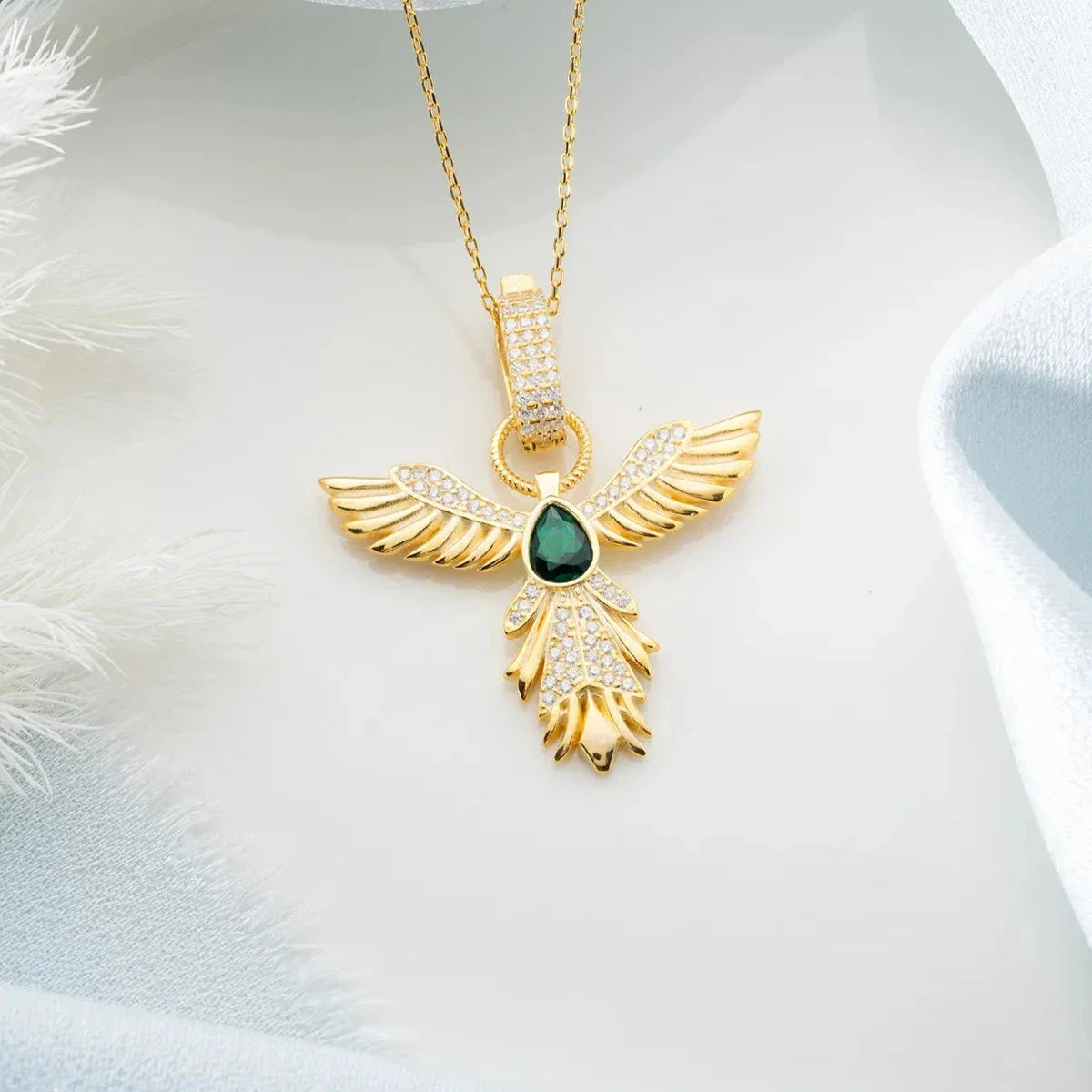 YEŞİL TAŞLI ZÜMRÜDÜANKA KOLYE | 925 GÜMÜŞ