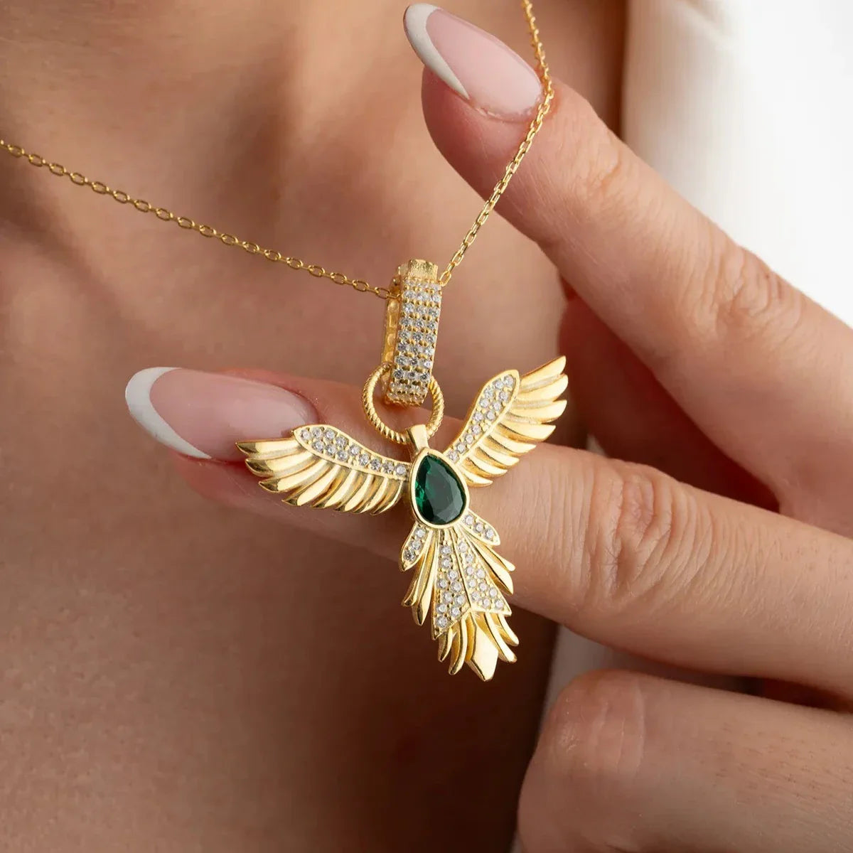 YEŞİL TAŞLI ZÜMRÜDÜANKA KOLYE | 925 GÜMÜŞ