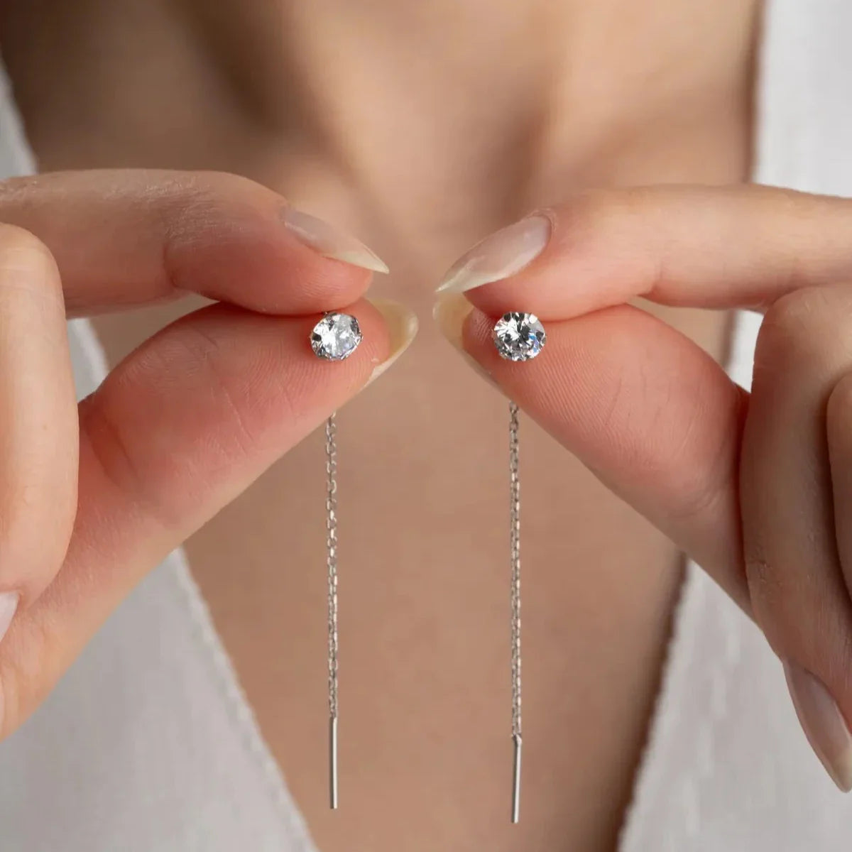 TEK TAŞLI ZİNCİR KÜPE | 925 GÜMÜŞ