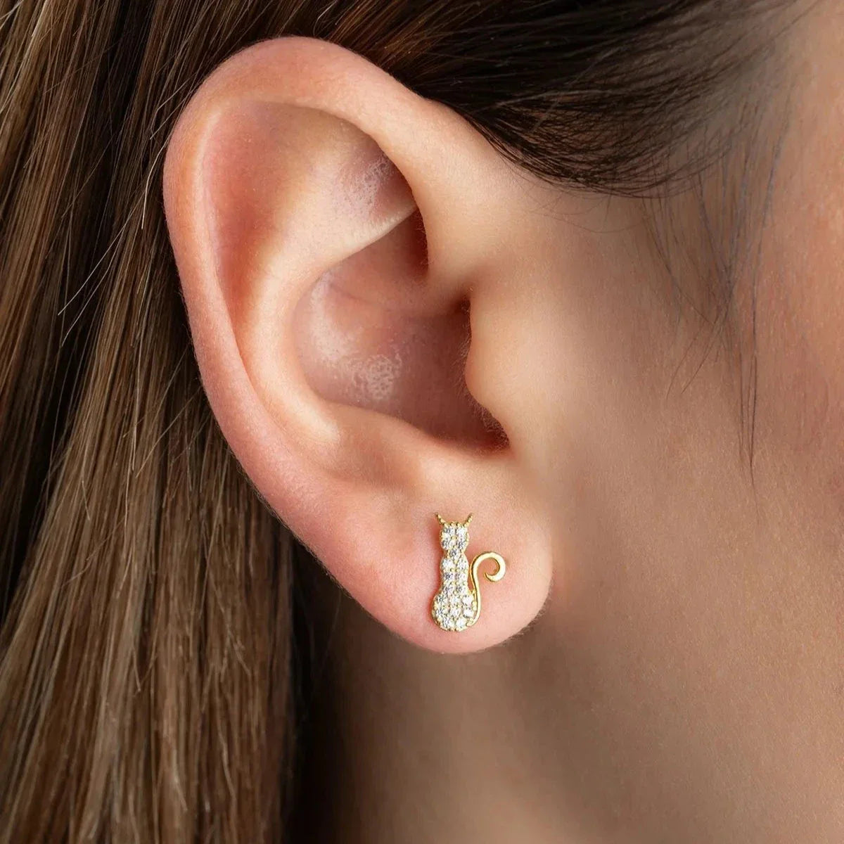 TAŞLI KEDİ KÜPE | 925 GÜMÜŞ