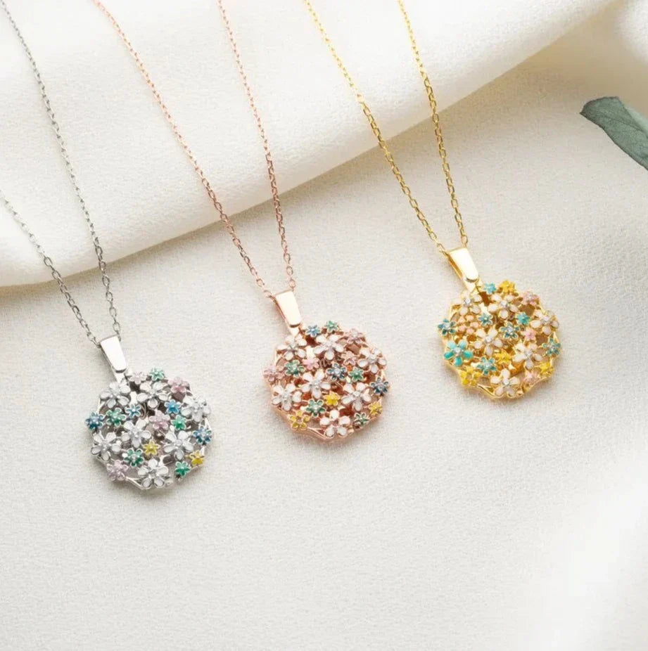 GRAVÜRLÜ ÇİÇEK BUKETİ KOLYE | 925 GÜMÜŞ