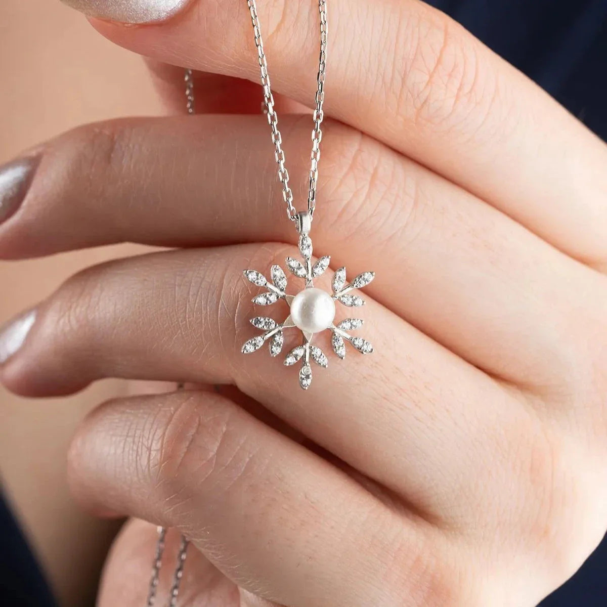 İNCİLİ KAR TANESİ KOLYE | 925 GÜMÜŞ