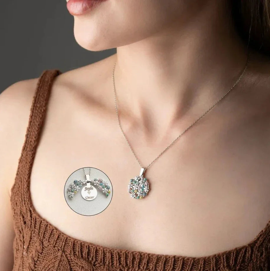 GRAVÜRLÜ ÇİÇEK BUKETİ KOLYE | 925 GÜMÜŞ