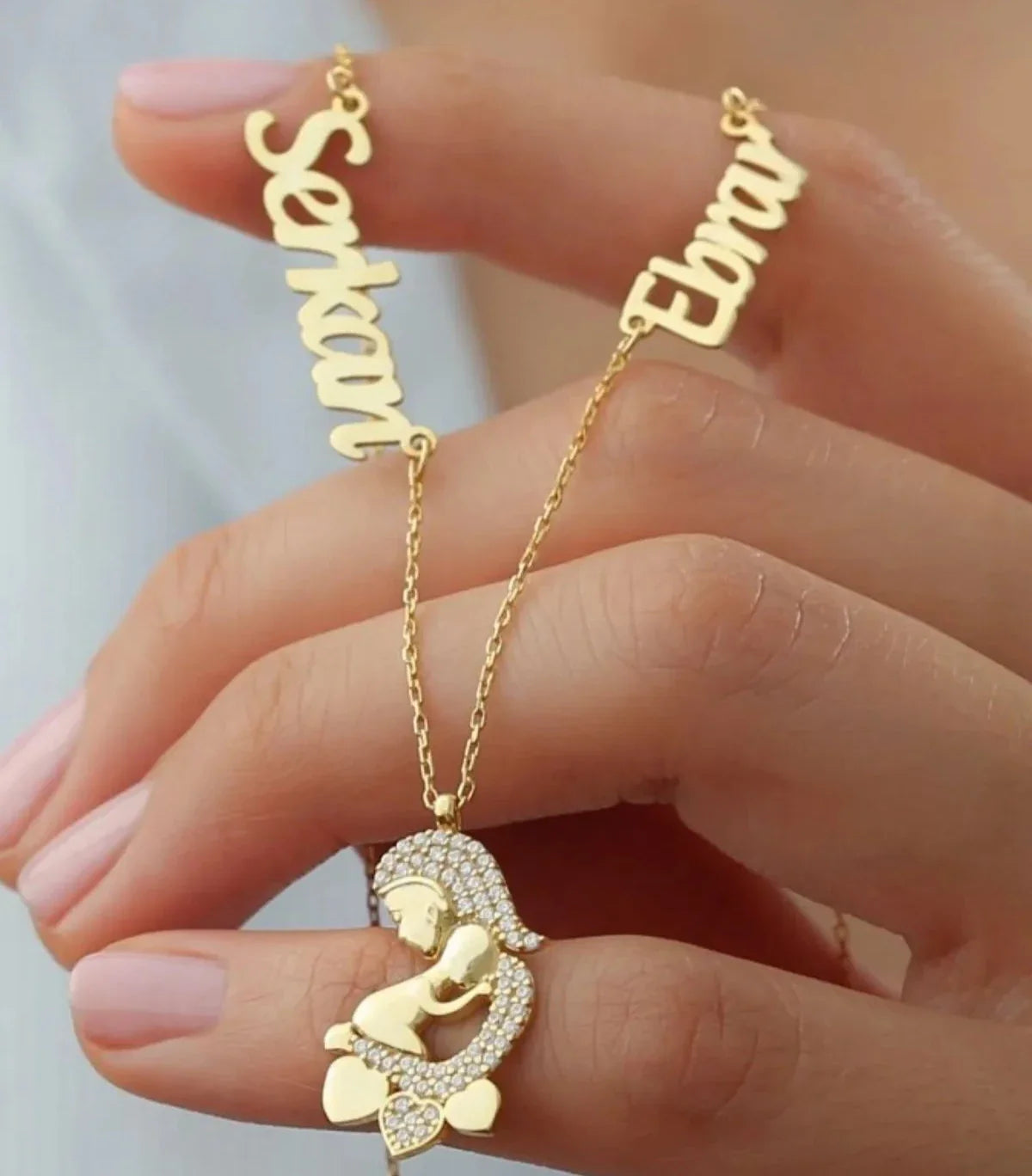 İKİ İSİMLİ ANNE BEBEK KOLYE | 925 GÜMÜŞ