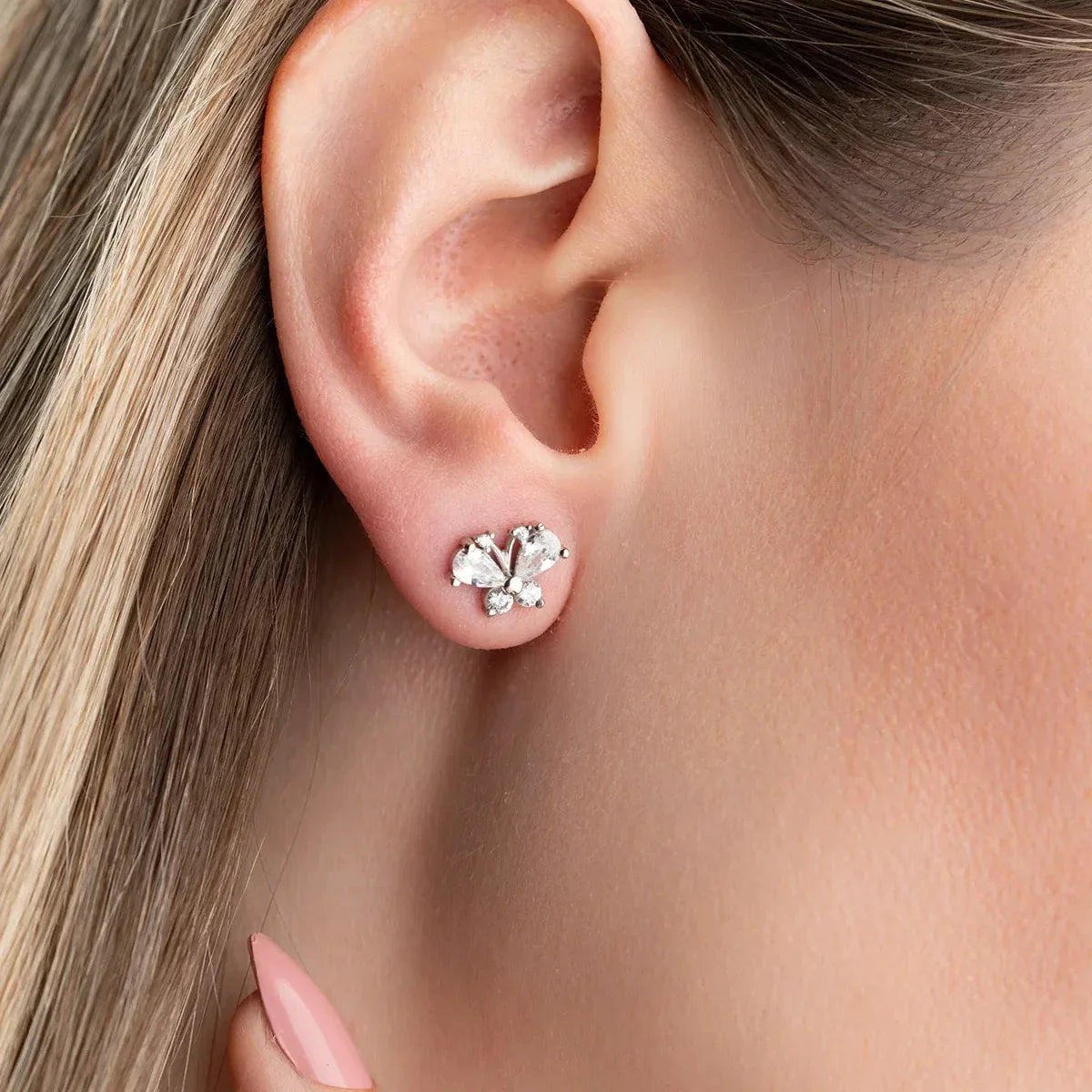 KELEBEK BAGET TAŞLI KÜPE | 925 GÜMÜŞ