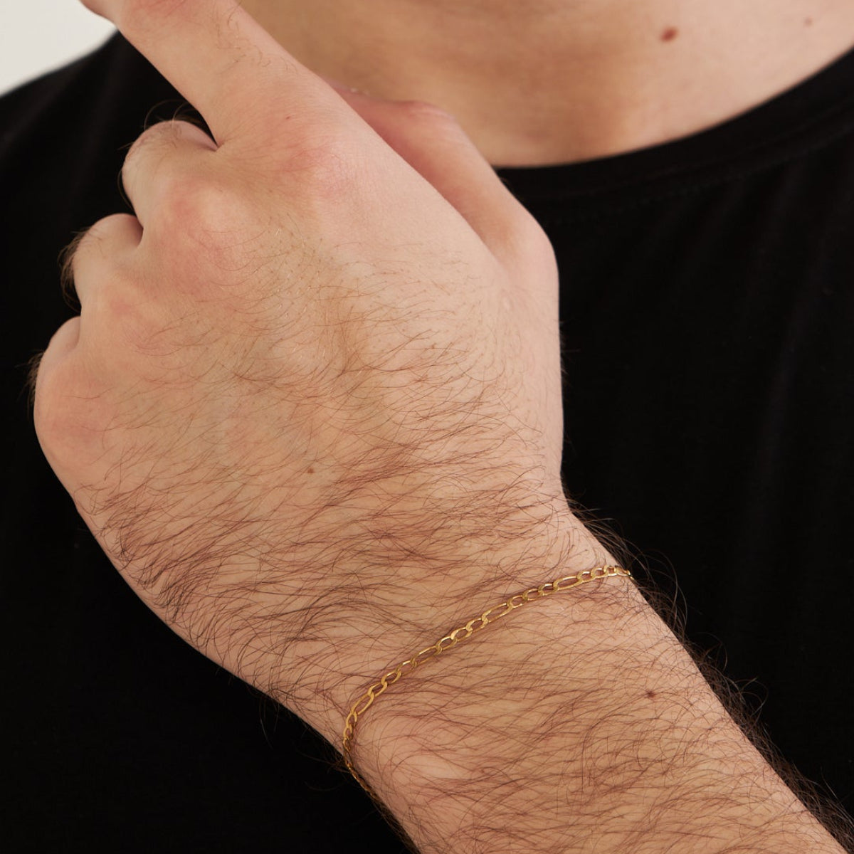 2 mm figaro zincir erkek bileklik, bilekte kullanımı.