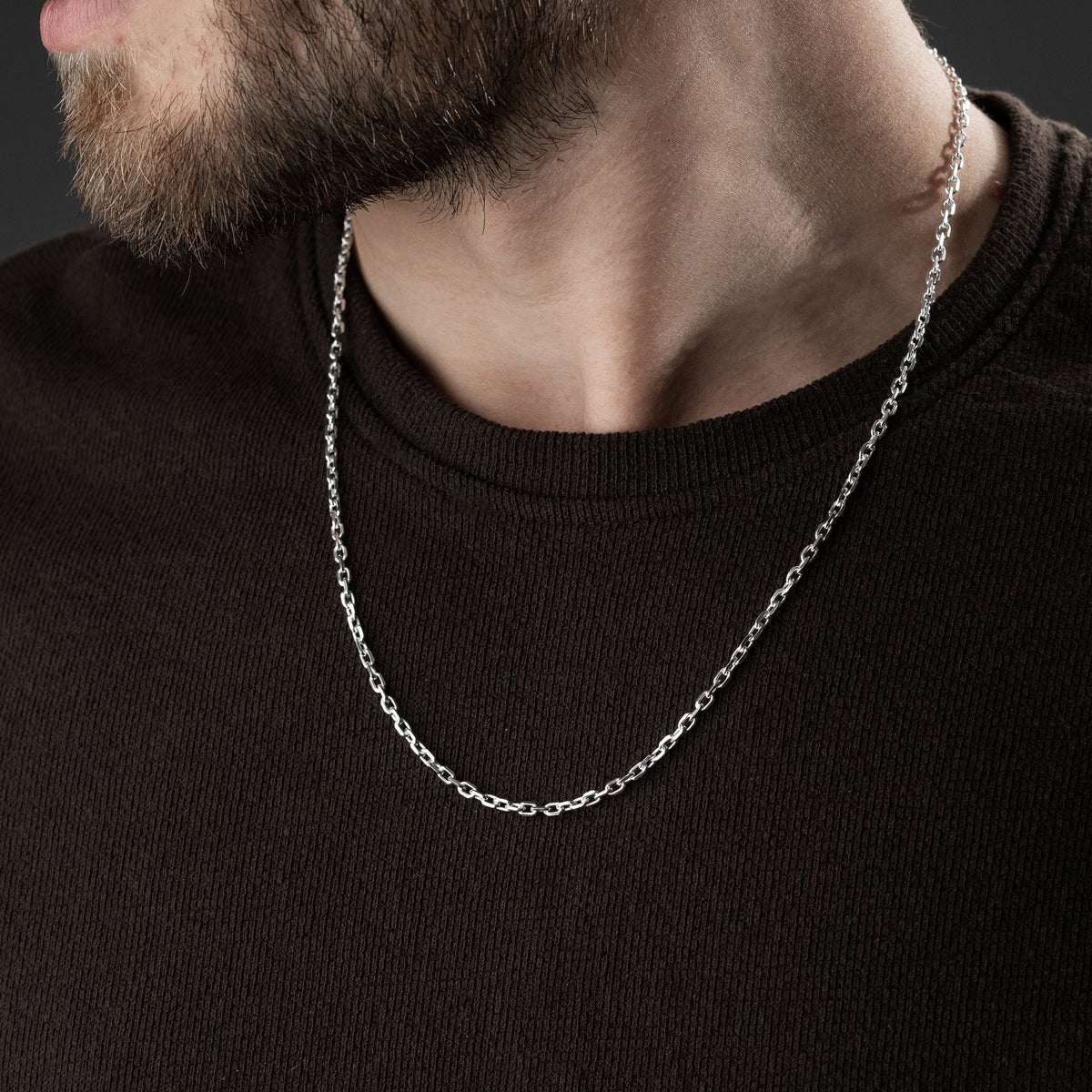 3.3 mm forse zincir erkek kolye, boyunda kullanımı.