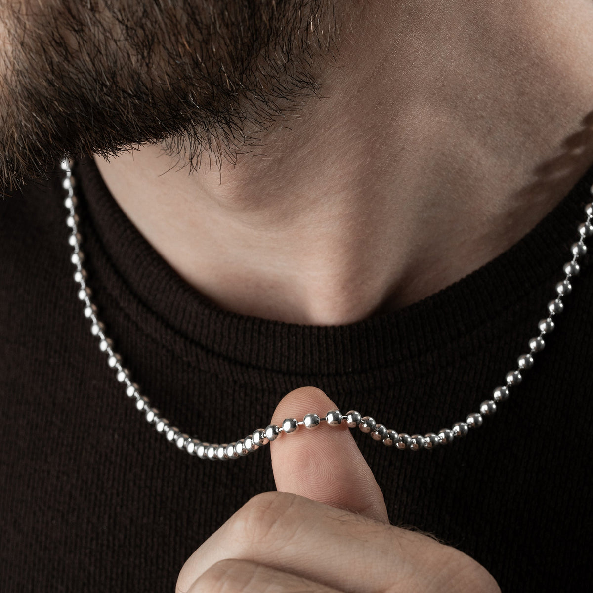 3 mm top zincir erkek kolye, boyunda kullanımı.