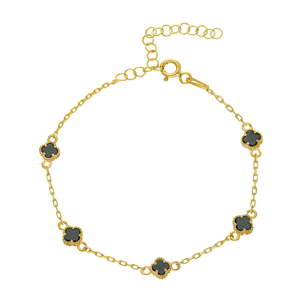 YEŞİL TAŞLI ÇOKLU YONCA BİLEKLİK | 925 GÜMÜŞ