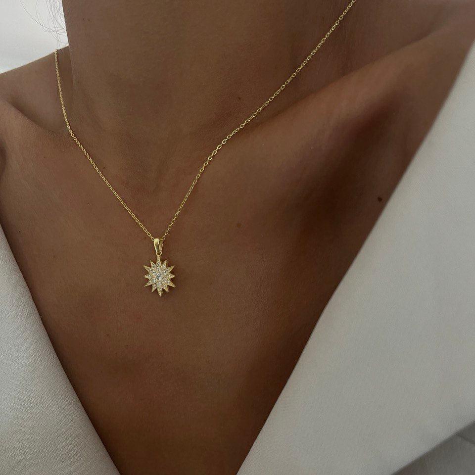 TAŞLI GÜNEŞ KOLYE | 925 GÜMÜŞ