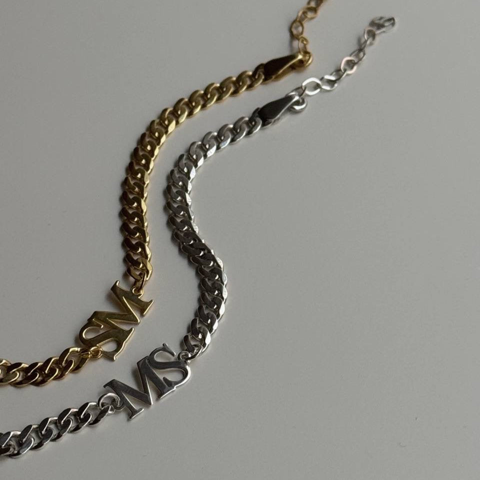 XXL GURMET ZİNCİRLİ İKİ HARFLİ ÇİFT BİLEKLİĞİ | 925 GÜMÜŞ