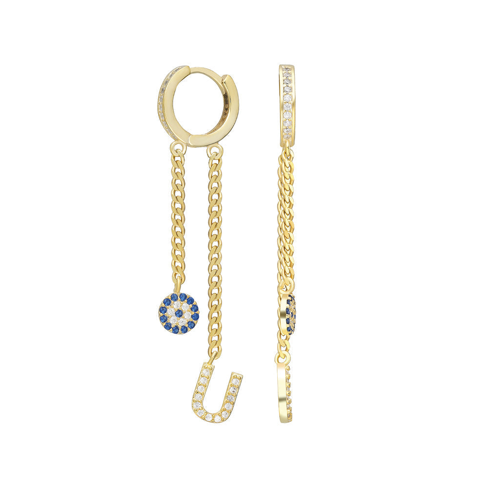 ÇİFT SALLANTILI NAZAR VE HARF KÜPE | 925 GÜMÜŞ