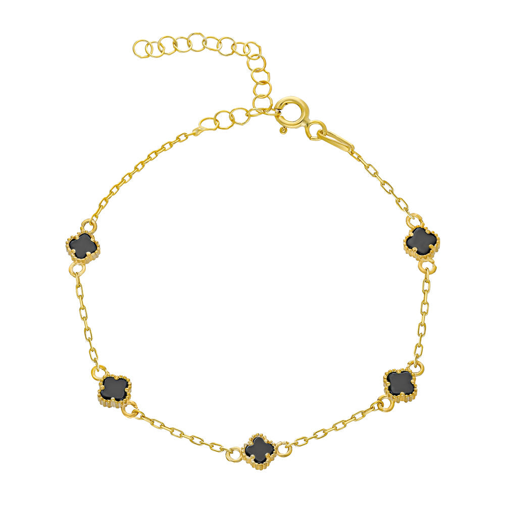 SİYAH TAŞLI ÇOKLU YONCA BİLEKLİK | 925 GÜMÜŞ