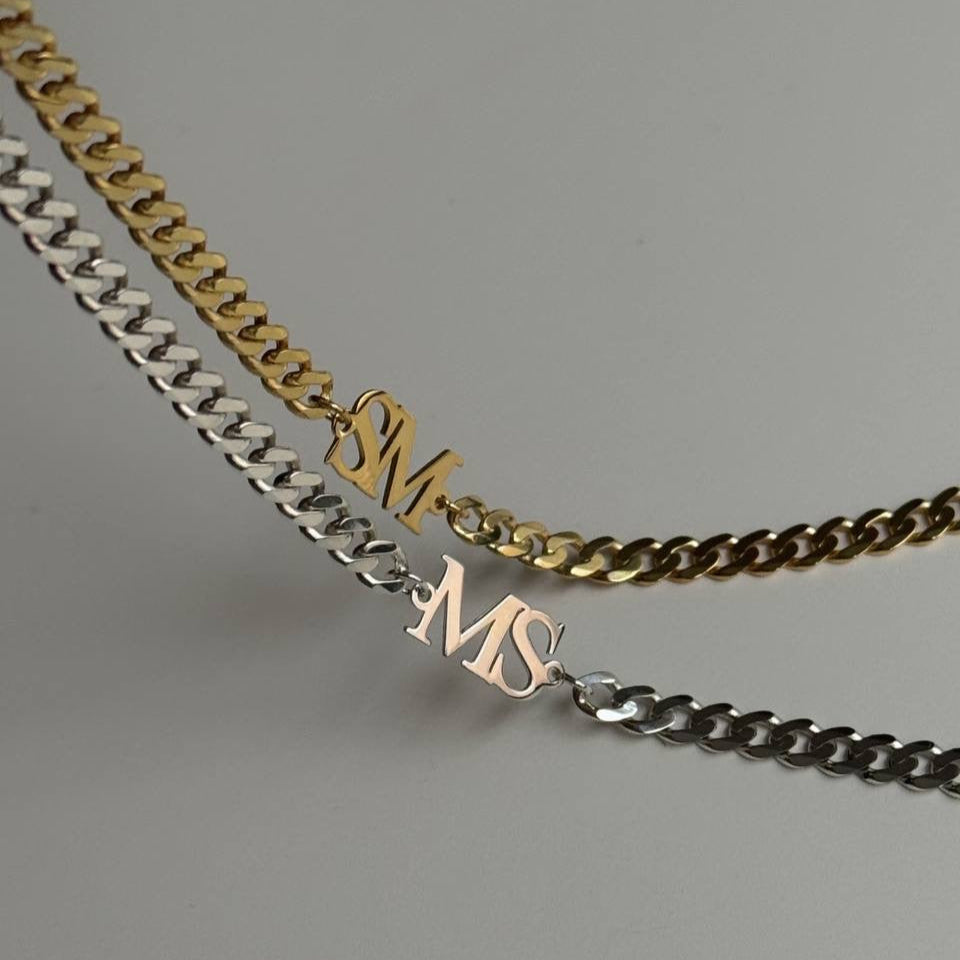 XXL GURMET ZİNCİRLİ İKİ HARFLİ ÇİFT BİLEKLİĞİ | 925 GÜMÜŞ