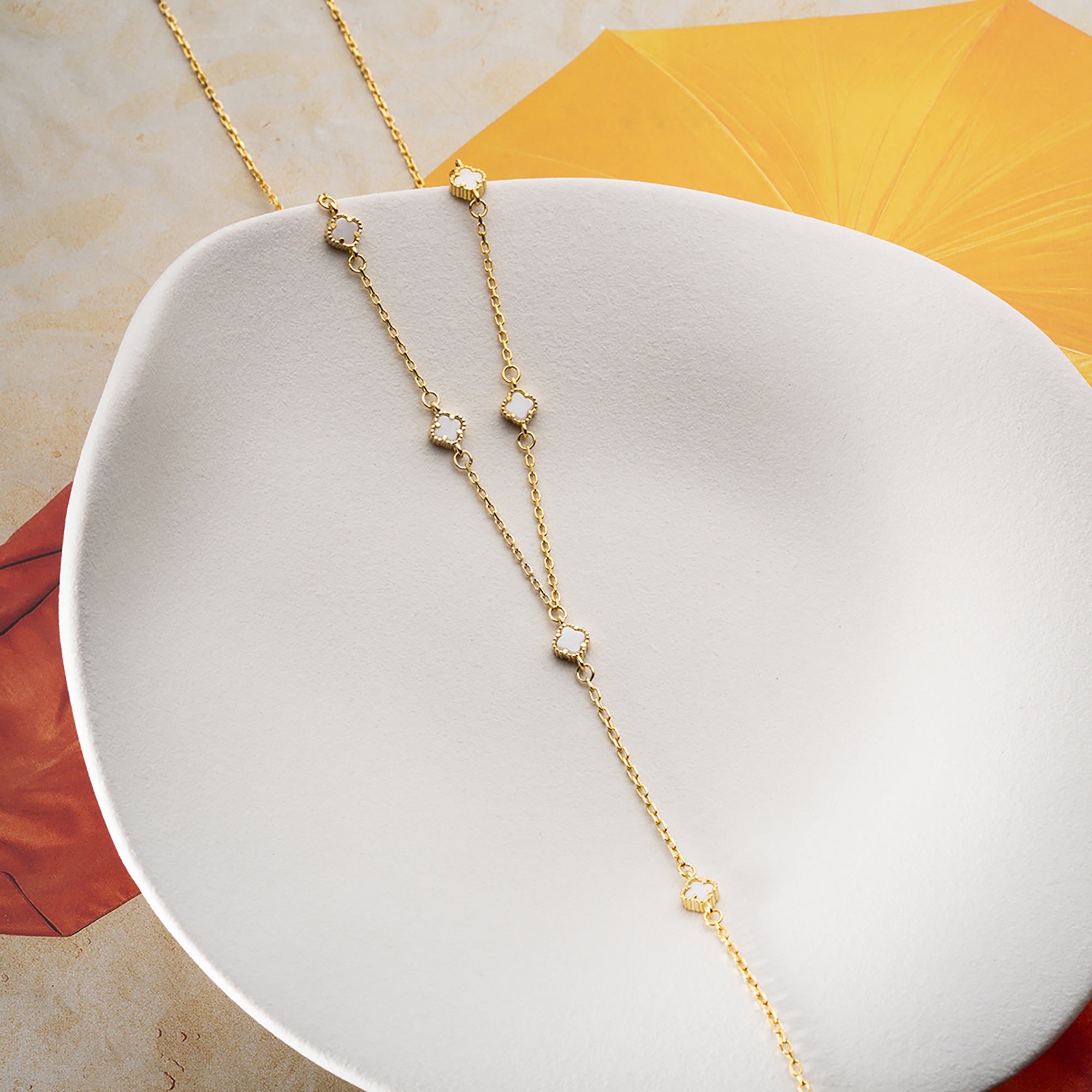 BEYAZ MİNİ YONCA Y KOLYE | 925 GÜMÜŞ