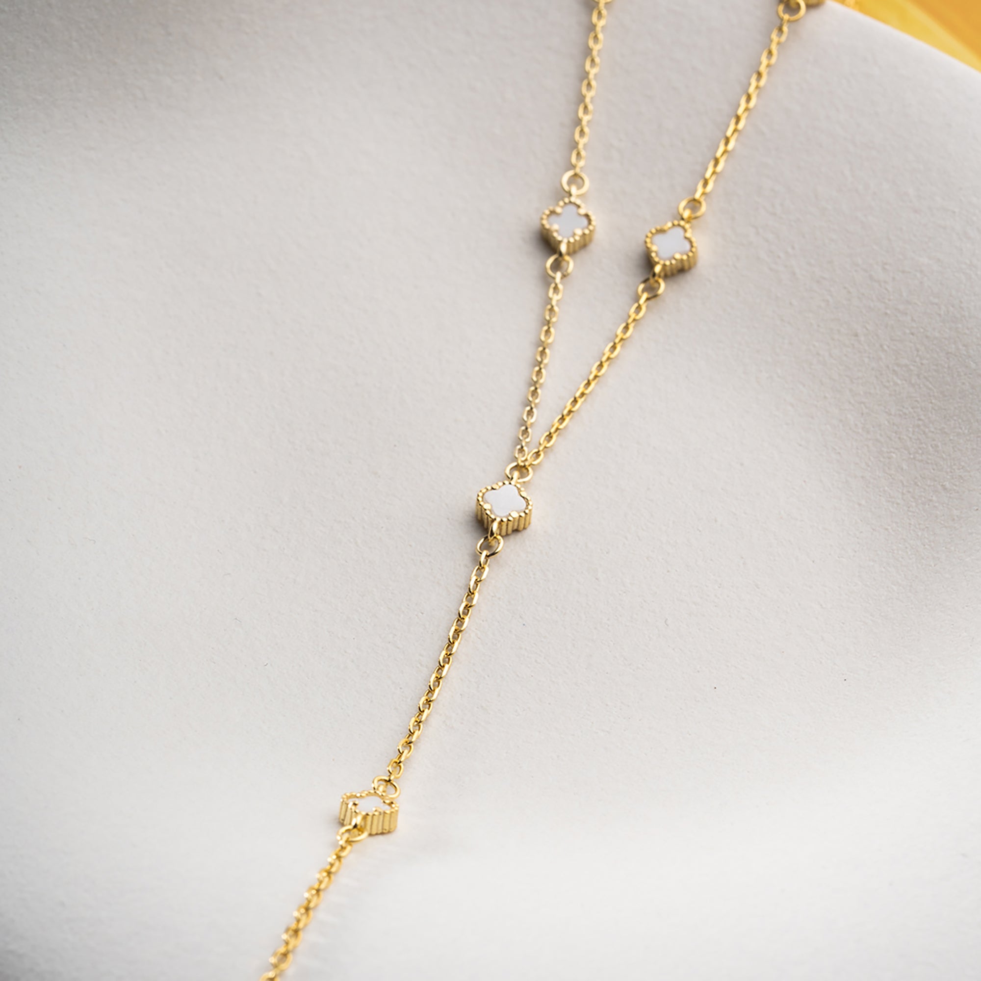 BEYAZ MİNİ YONCA Y KOLYE | 925 GÜMÜŞ