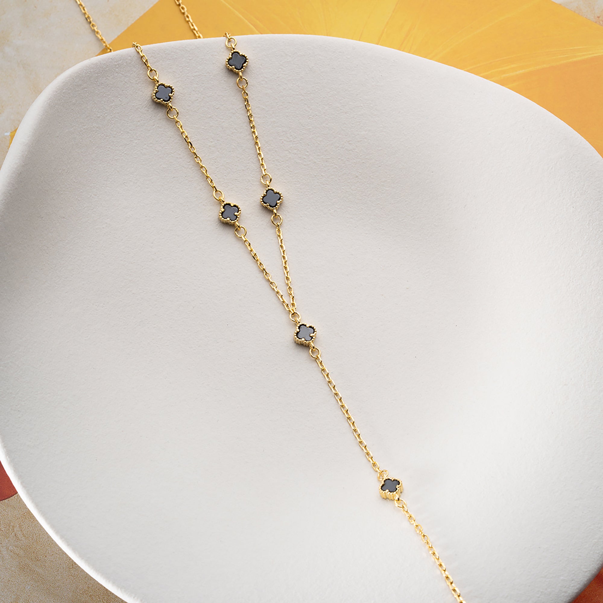 SİYAH MİNİ YONCA Y KOLYE | 925 GÜMÜŞ