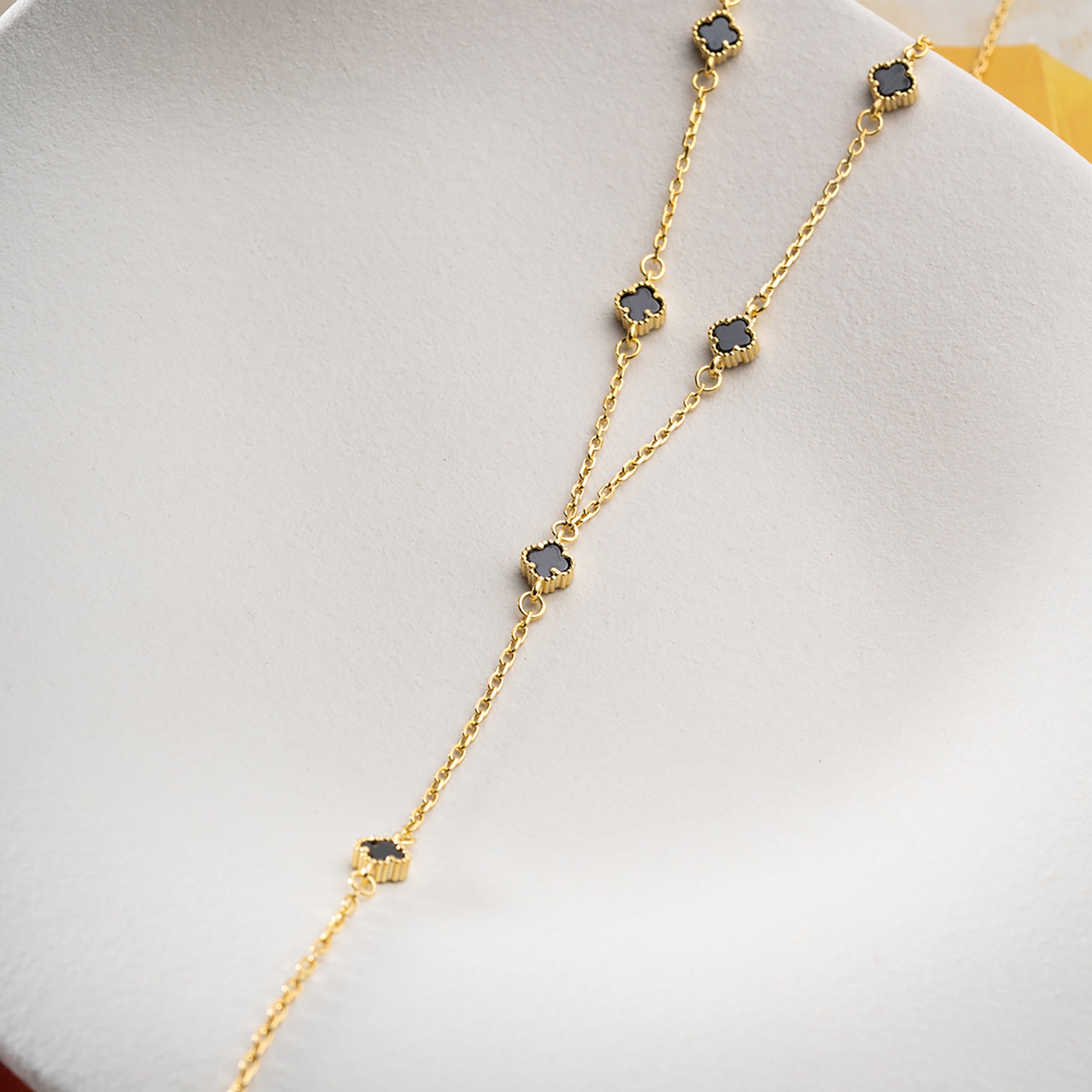 SİYAH MİNİ YONCA Y KOLYE | 925 GÜMÜŞ