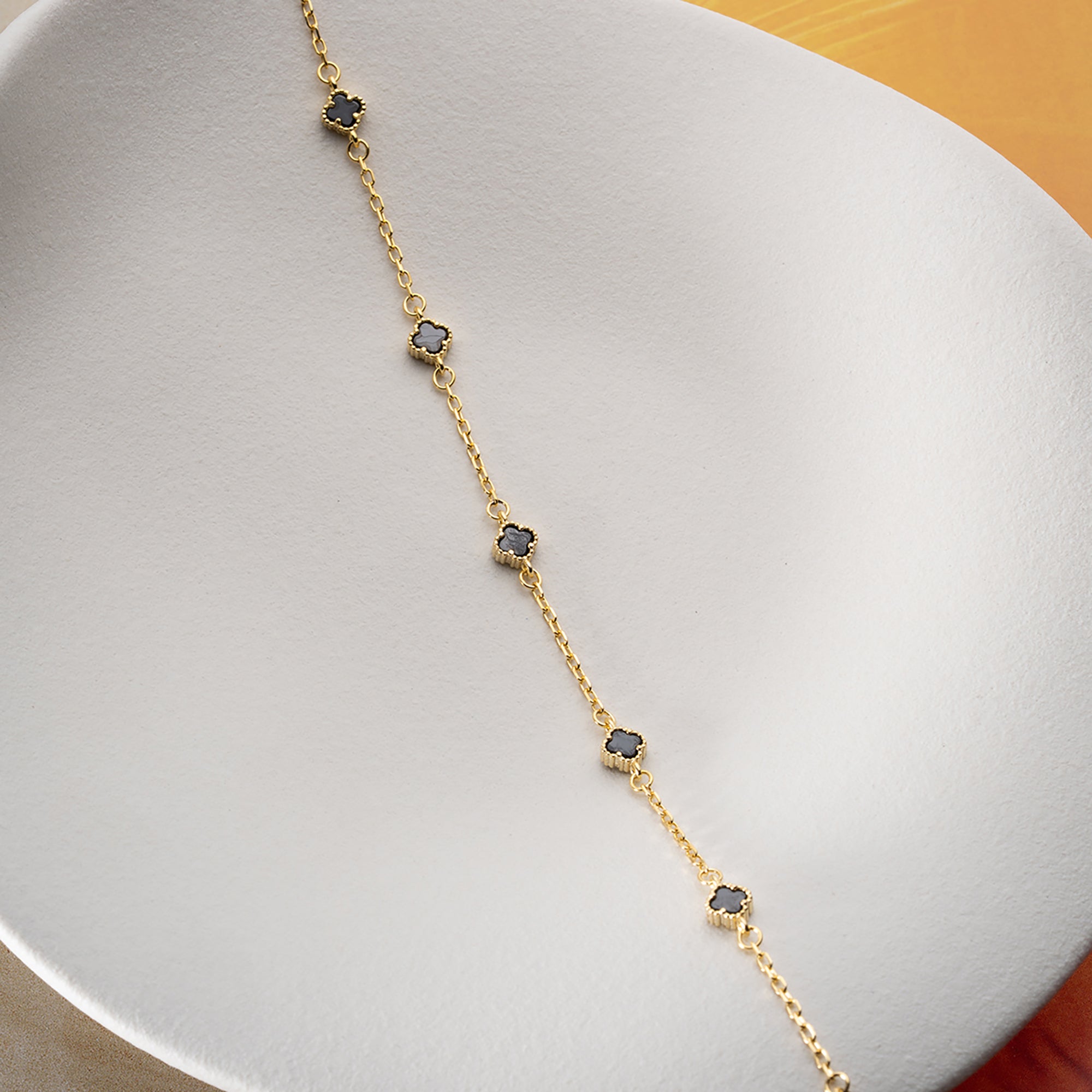 SİYAH TAŞLI ÇOKLU YONCA BİLEKLİK | 925 GÜMÜŞ