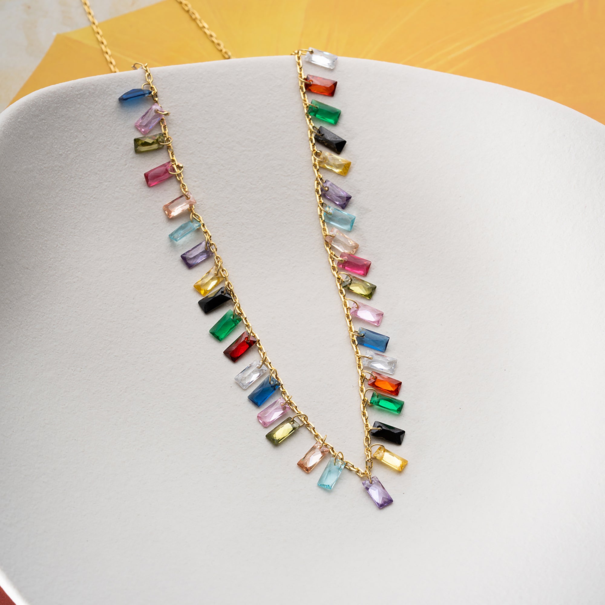 RENKLİ BAGET TAŞLI KOLYE | 925 GÜMÜŞ