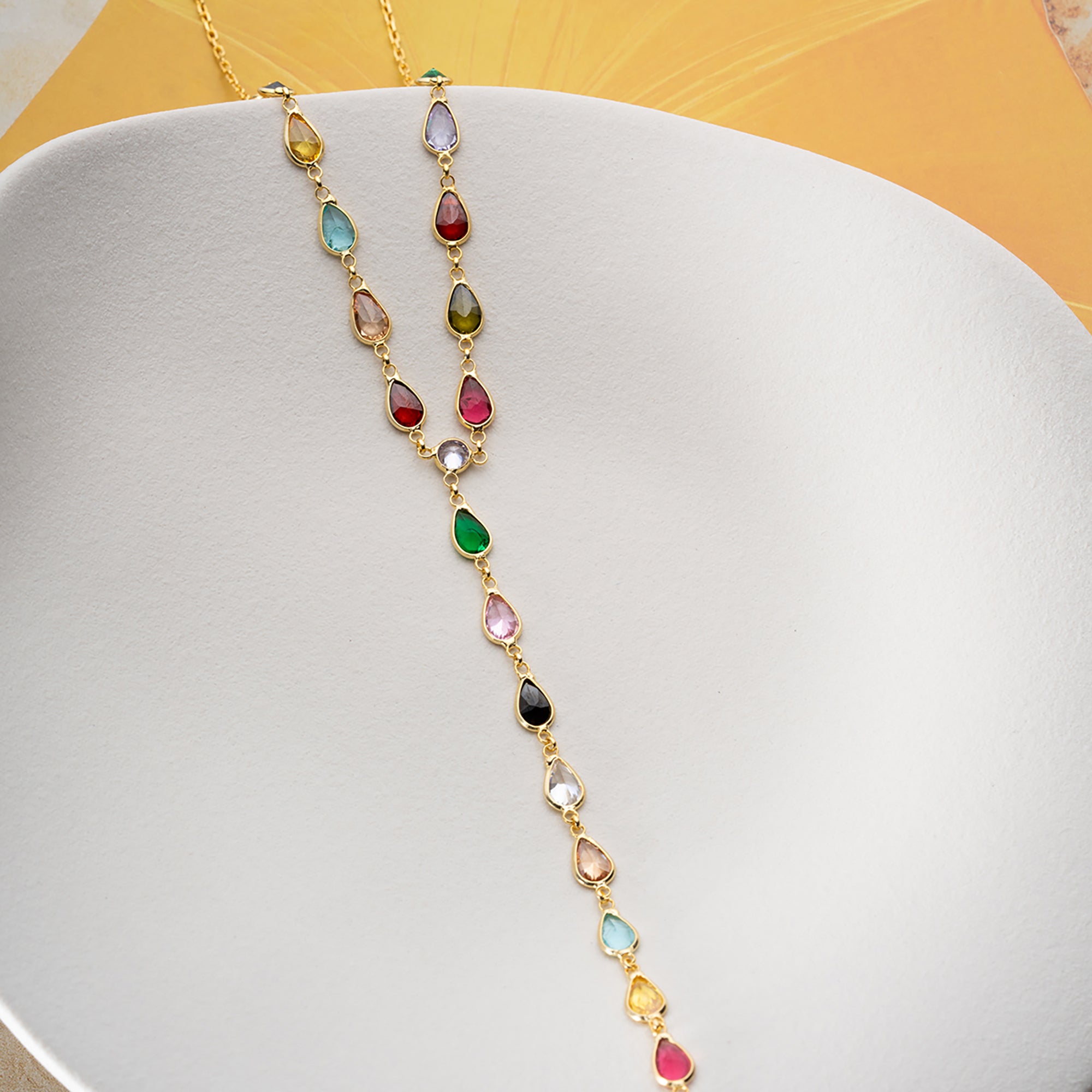 RENKLİ DAMLA TAŞ Y KOLYE | 925 GÜMÜŞ