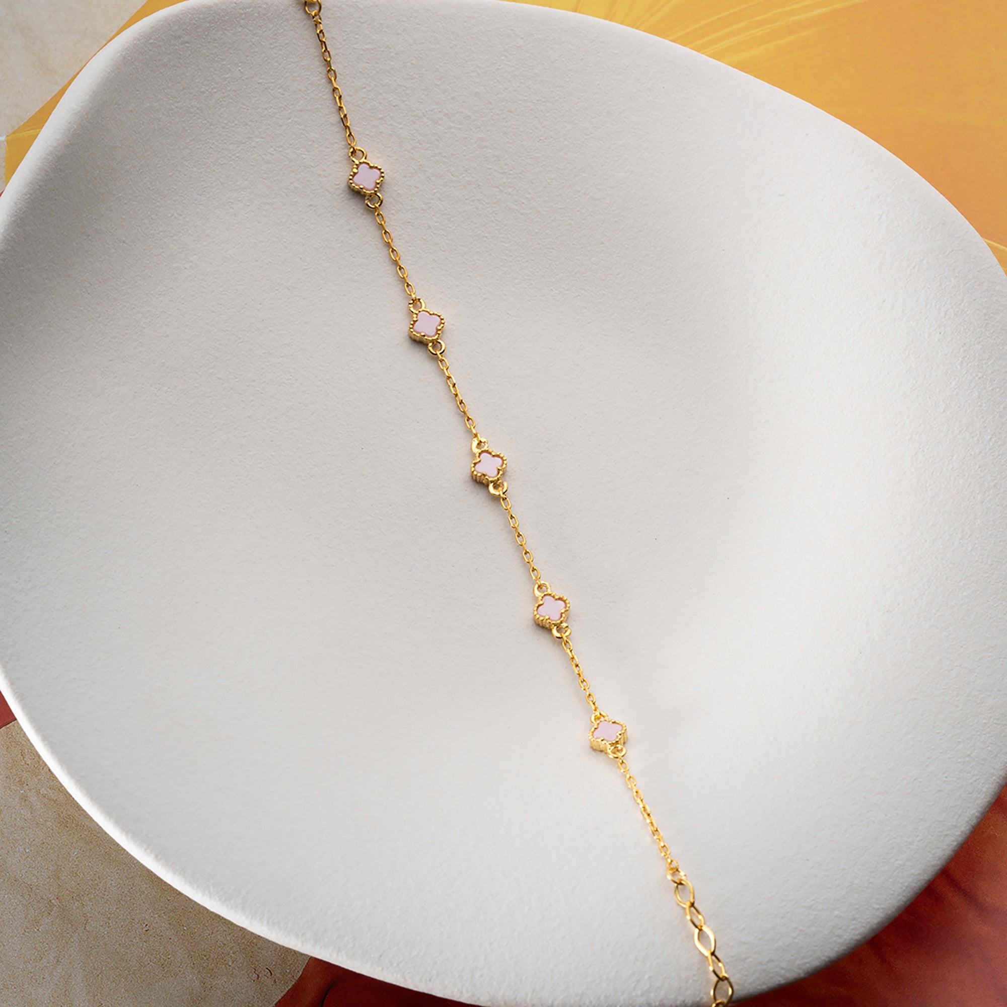 PEMBE TAŞLI MİNİ YONCA BİLEKLİK | 925 GÜMÜŞ