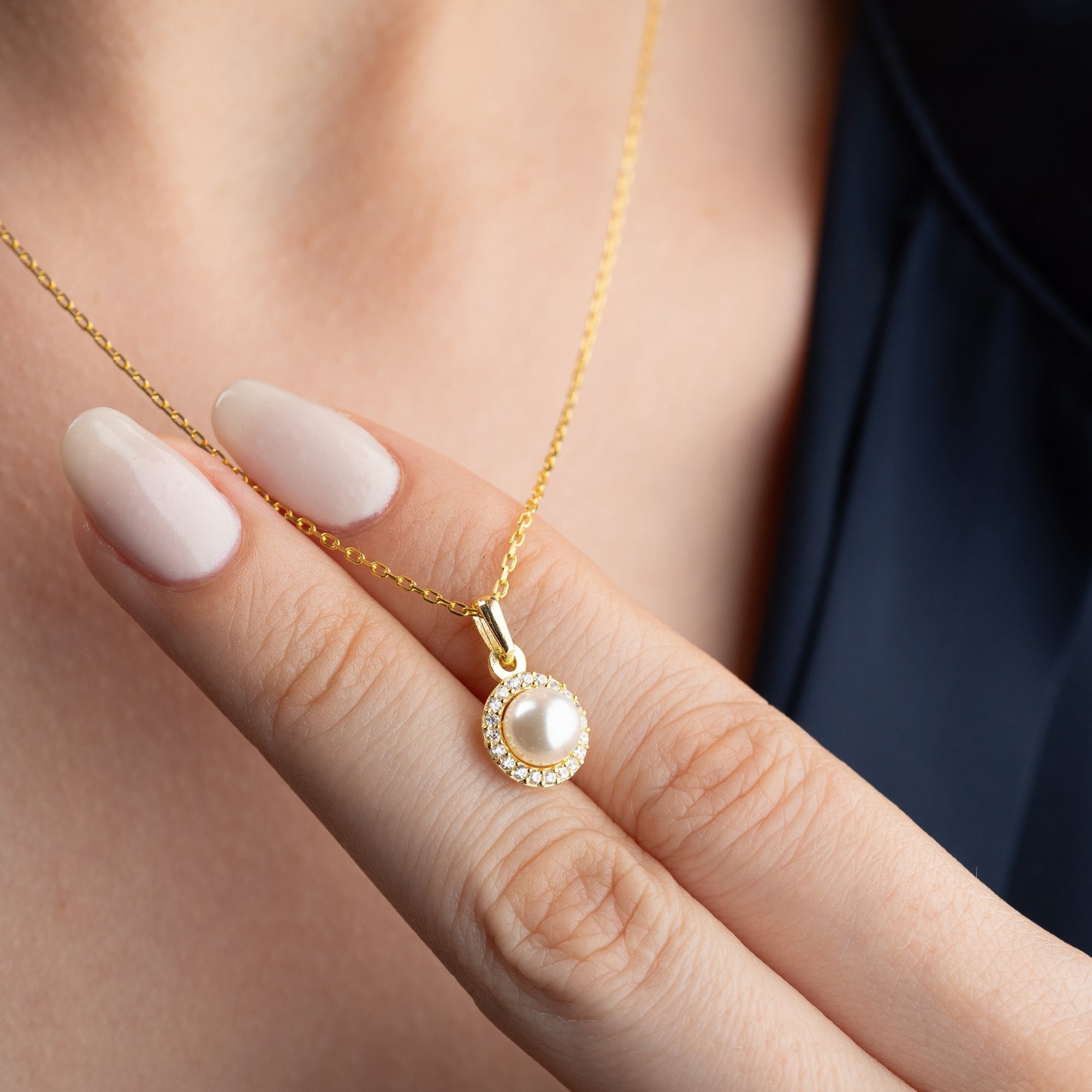 ZİRKON TAŞLI İNCİ MODEL KOLYE | 925 GÜMÜŞ