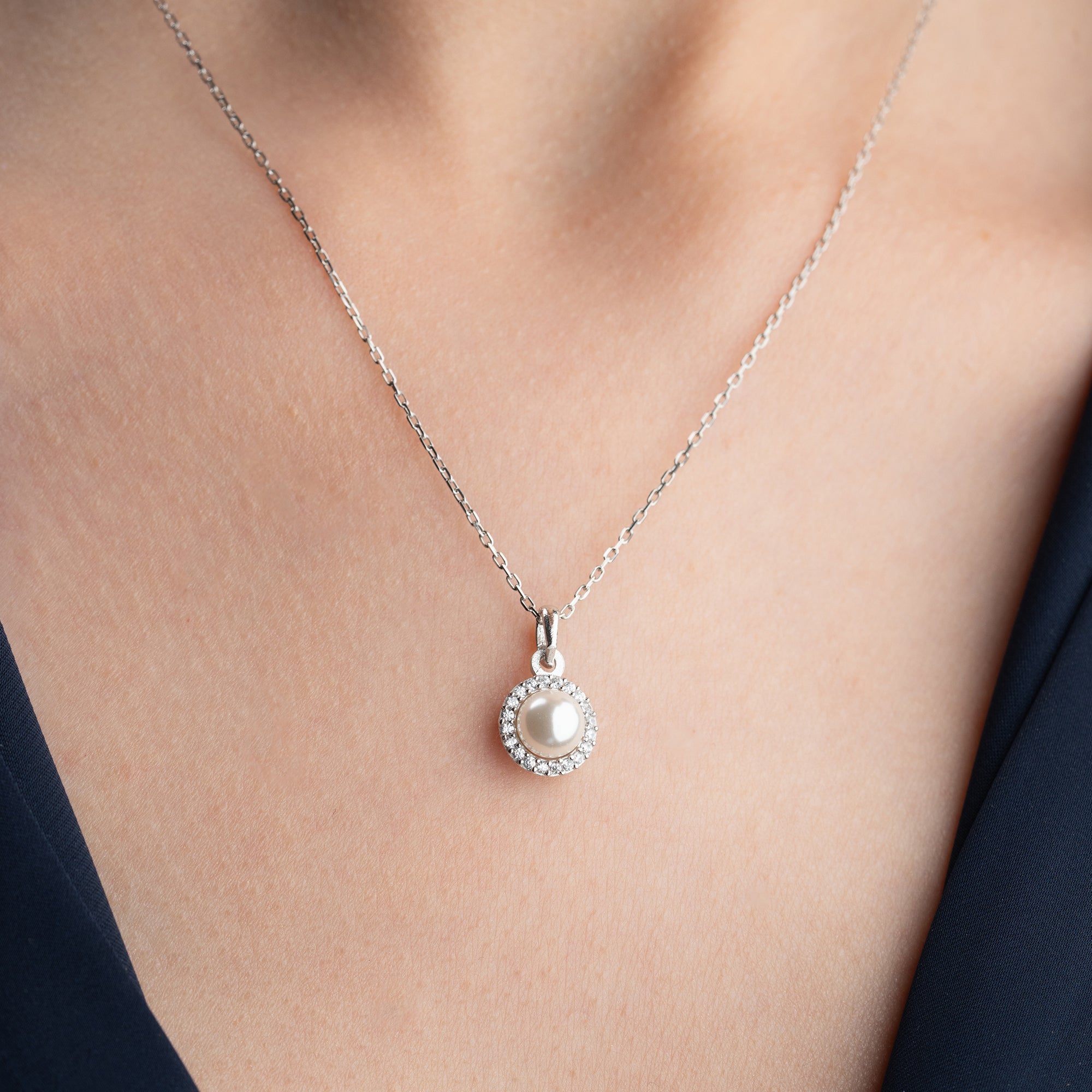 ZİRKON TAŞLI İNCİ MODEL KOLYE | 925 GÜMÜŞ