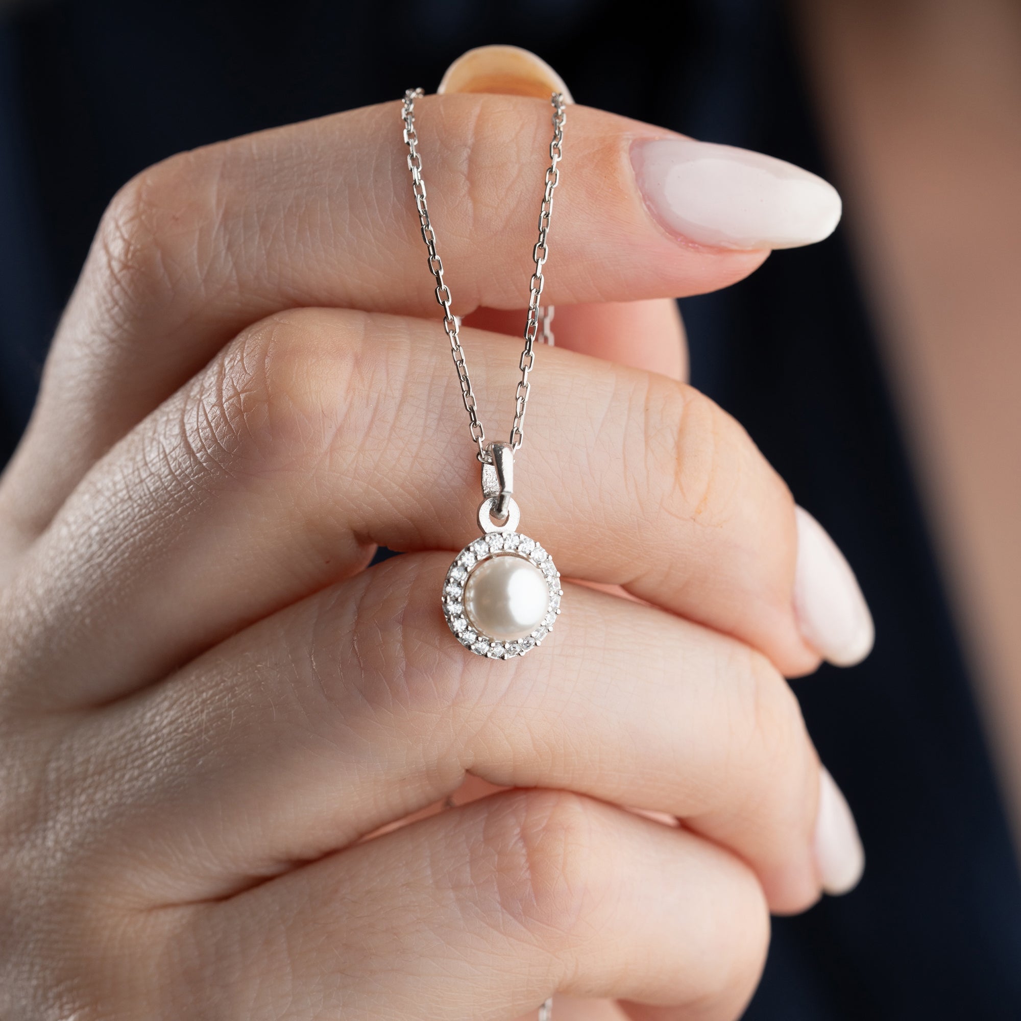 ZİRKON TAŞLI İNCİ MODEL KOLYE | 925 GÜMÜŞ