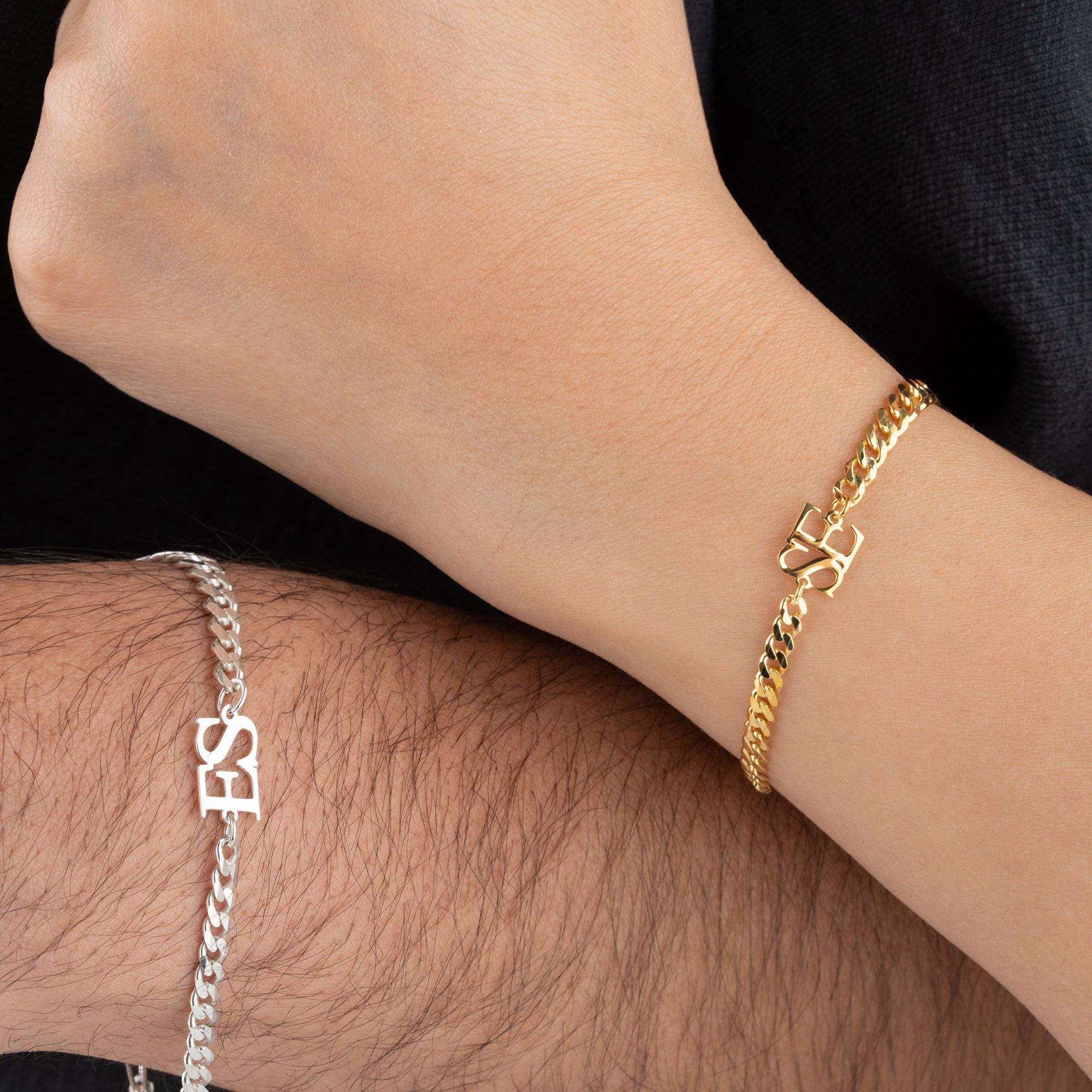 XXL GURMET ZİNCİRLİ İKİ HARFLİ ÇİFT BİLEKLİĞİ | 925 GÜMÜŞ