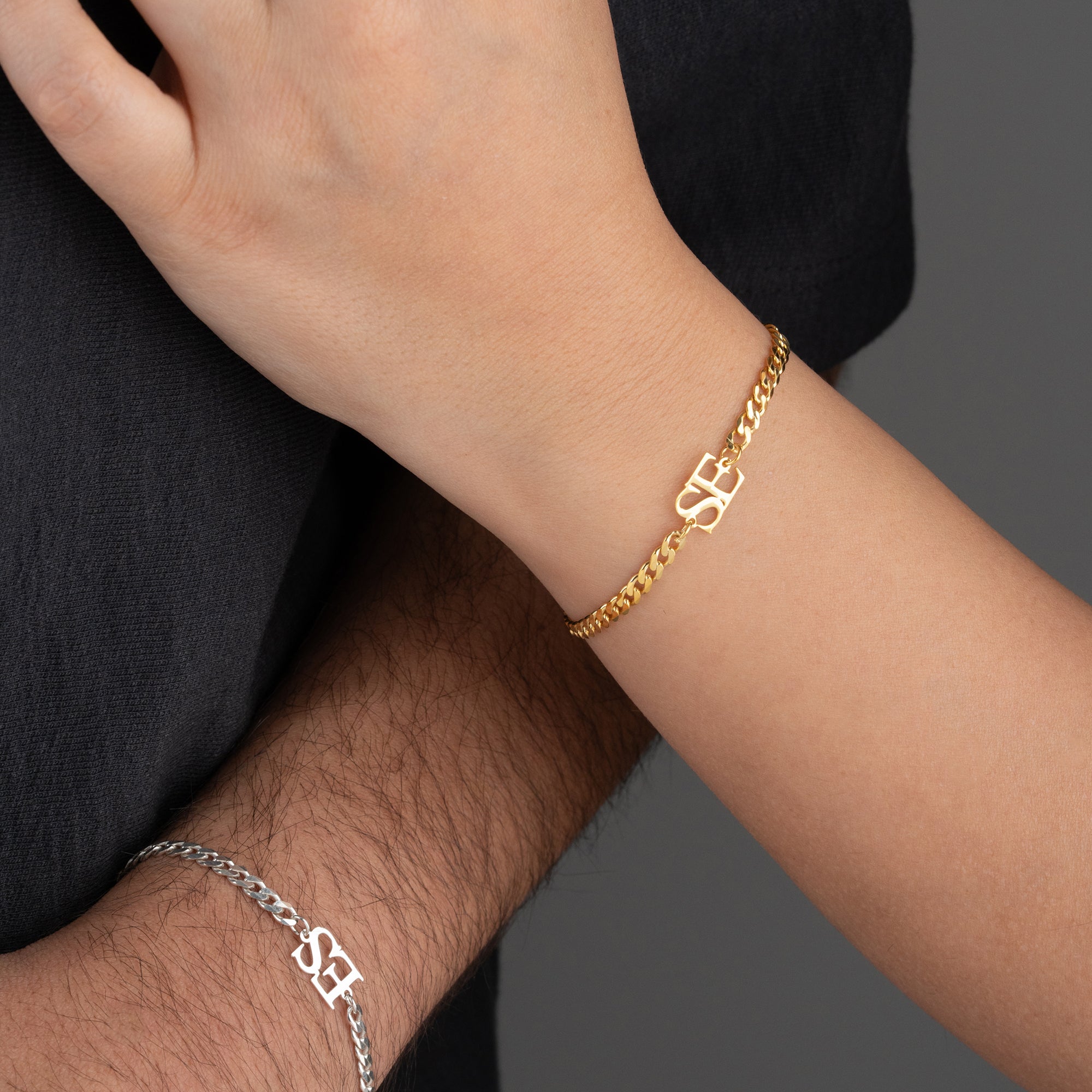 XXL GURMET ZİNCİRLİ İKİ HARFLİ ÇİFT BİLEKLİĞİ | 925 GÜMÜŞ