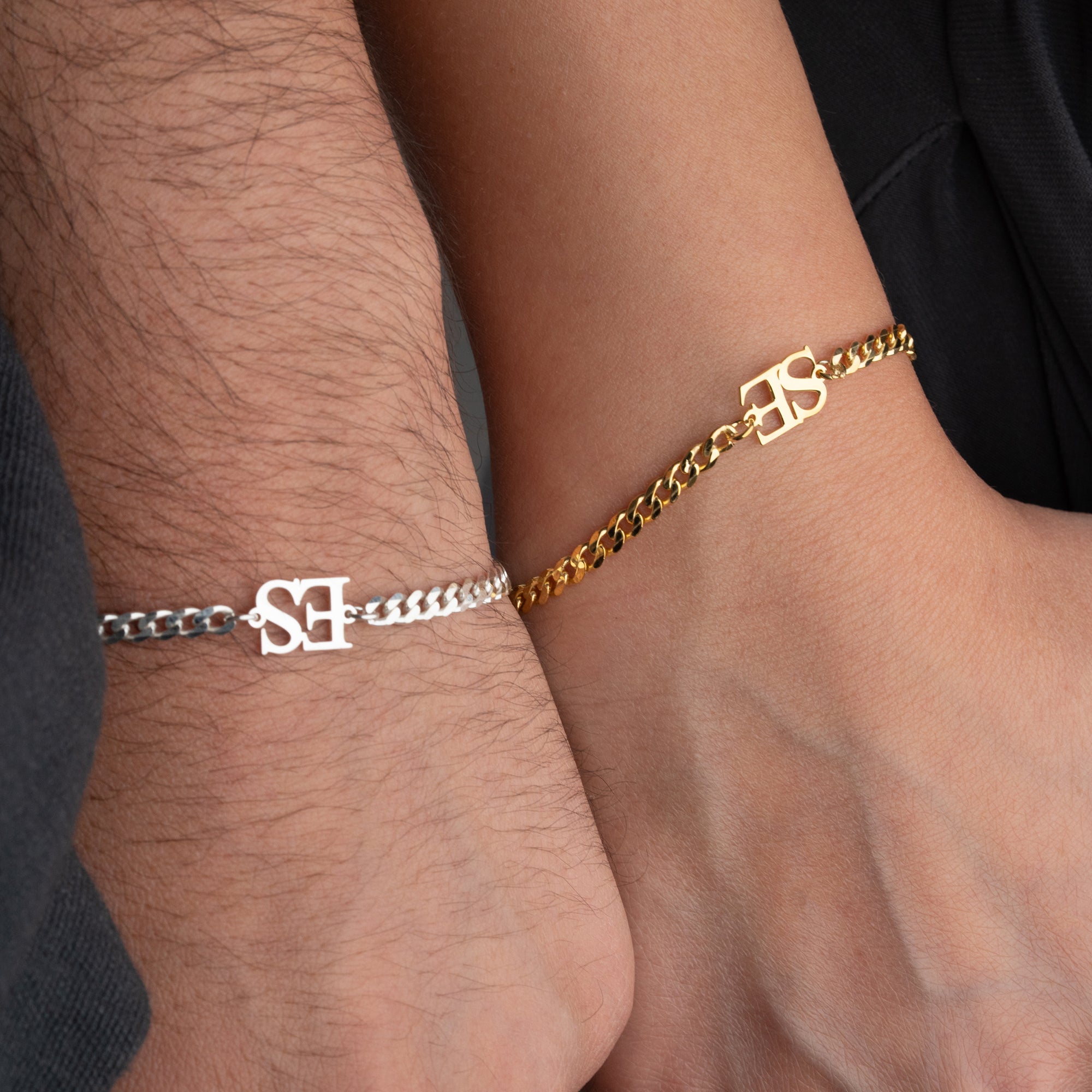 XXL GURMET ZİNCİRLİ İKİ HARFLİ ÇİFT BİLEKLİĞİ | 925 GÜMÜŞ