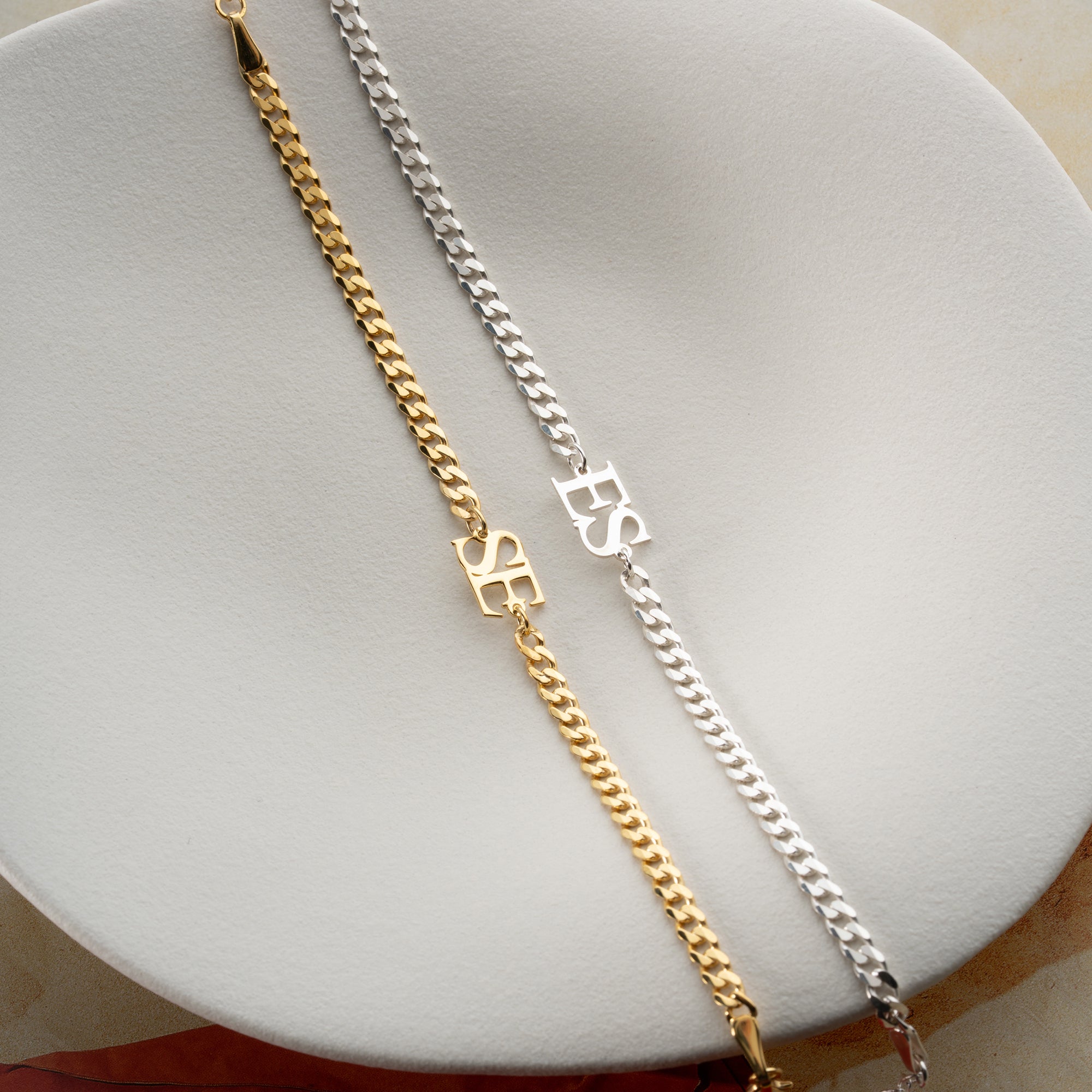 XXL GURMET ZİNCİRLİ İKİ HARFLİ ÇİFT BİLEKLİĞİ | 925 GÜMÜŞ