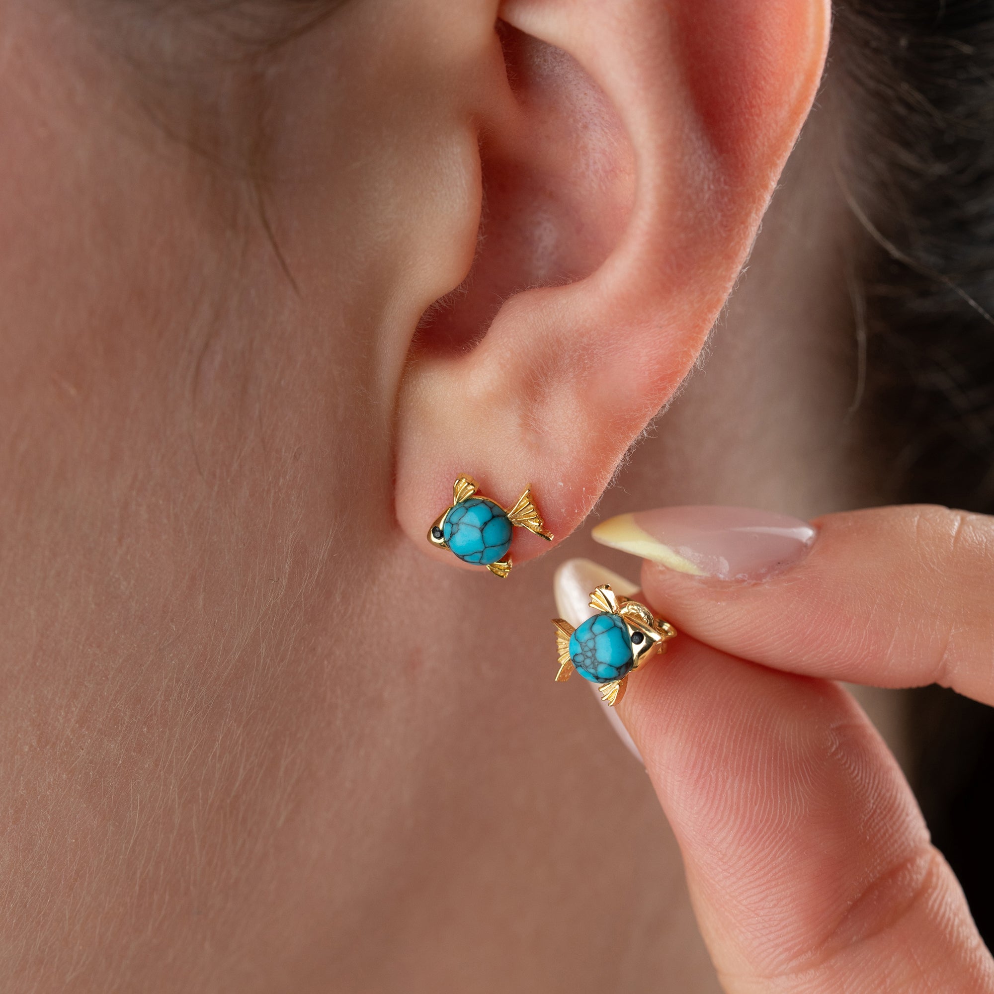 DOĞAL TAŞLI BALIK KÜPE | 925 GÜMÜŞ