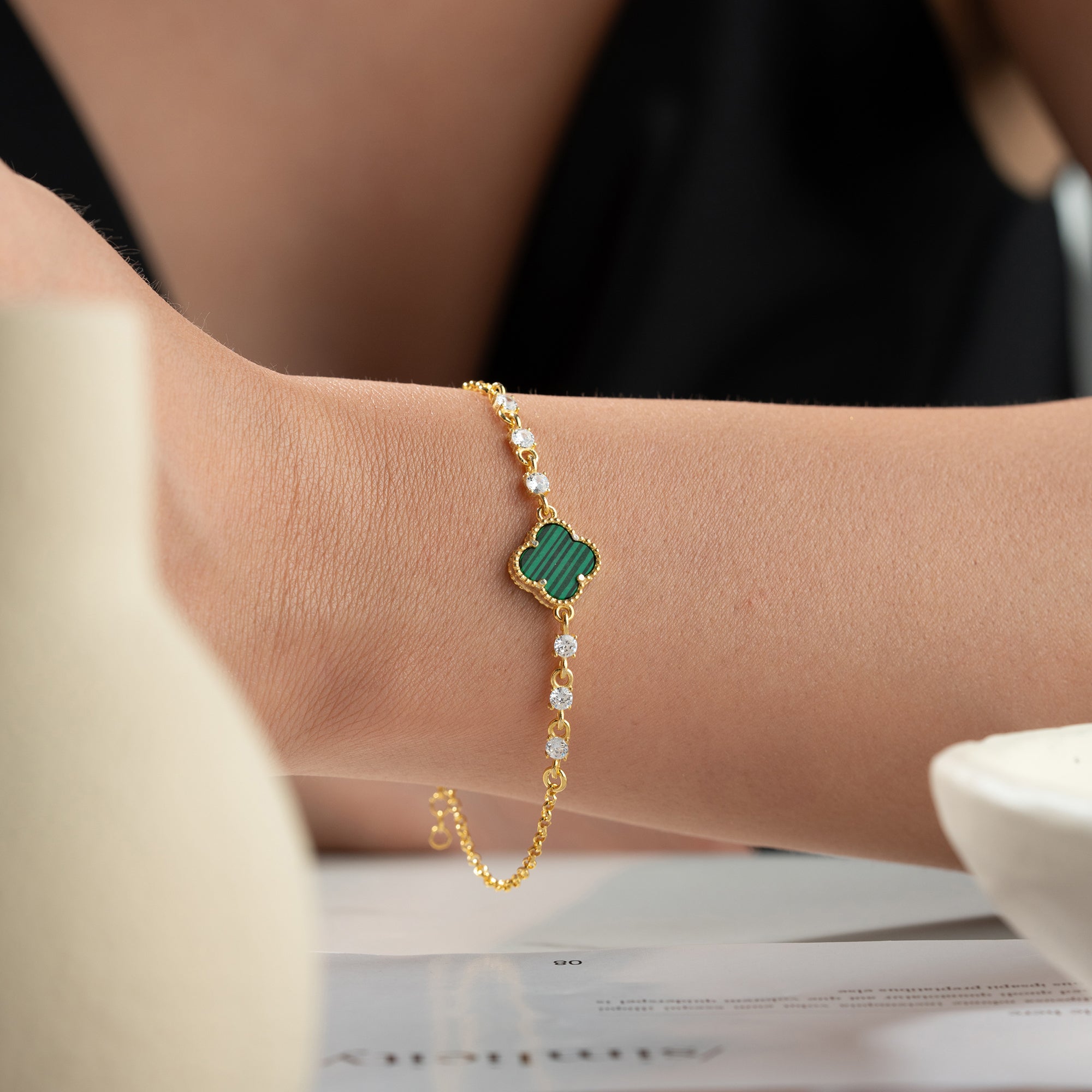 FAEL YEŞİL YONCA BİLEKLİK | 925 GÜMÜŞ